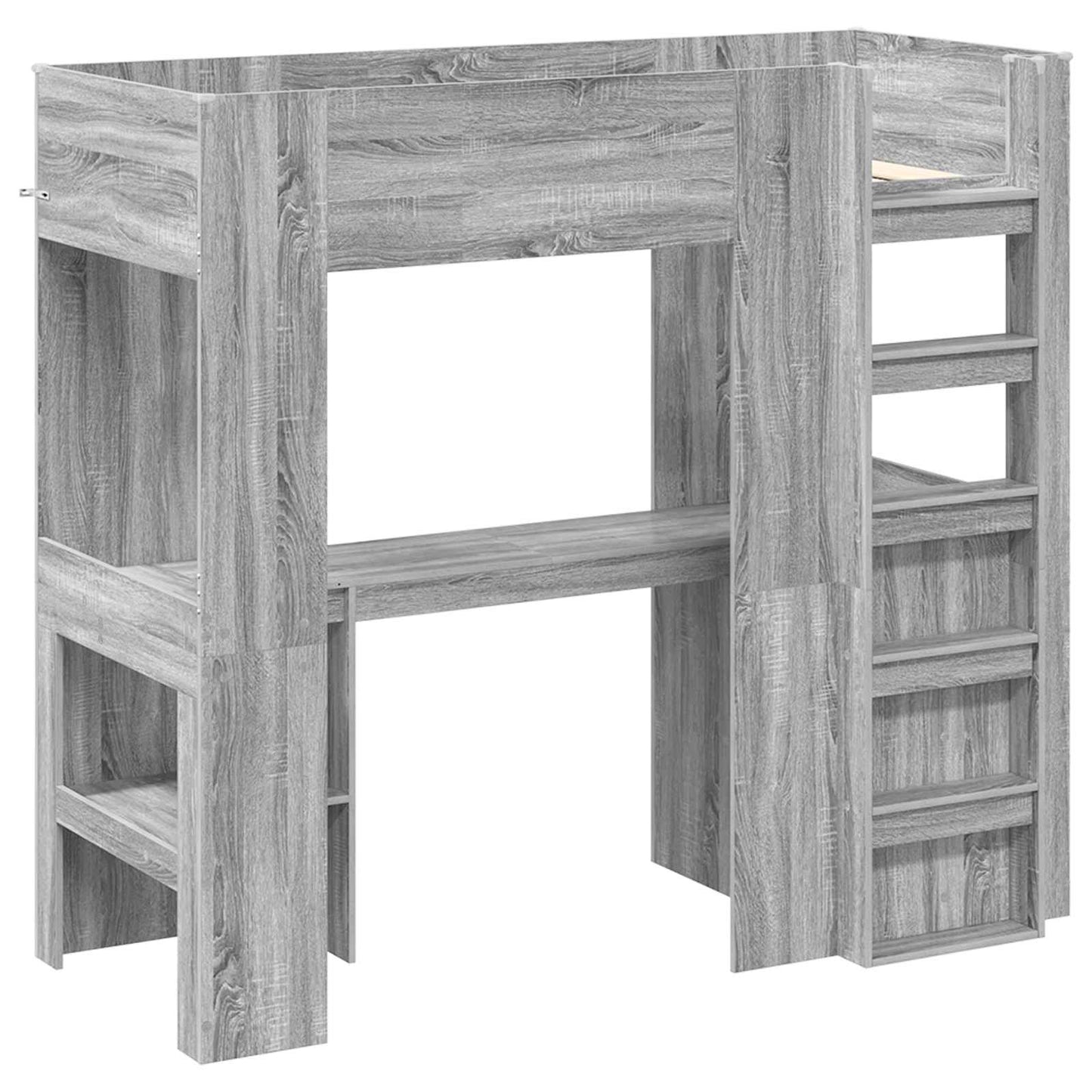 Loft Bed Frame with Desk with Storage Grey Sonoma 75 x 190 cm