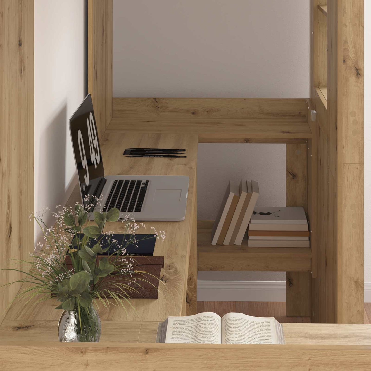 Loft Bed Frame with Desk with Storage Artisan Oak 75 x 190 cm