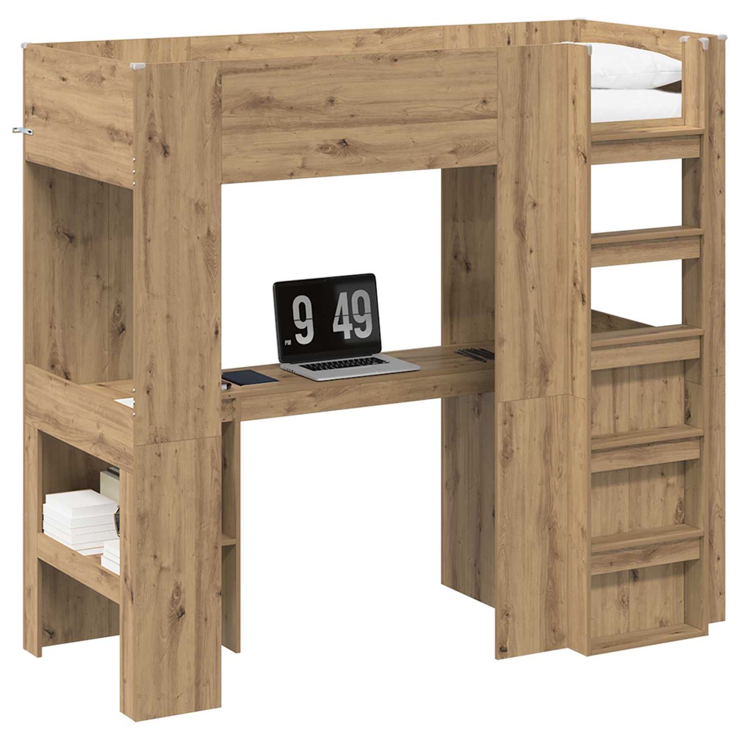 Loft Bed Frame with Desk with Storage Artisan Oak 75 x 190 cm