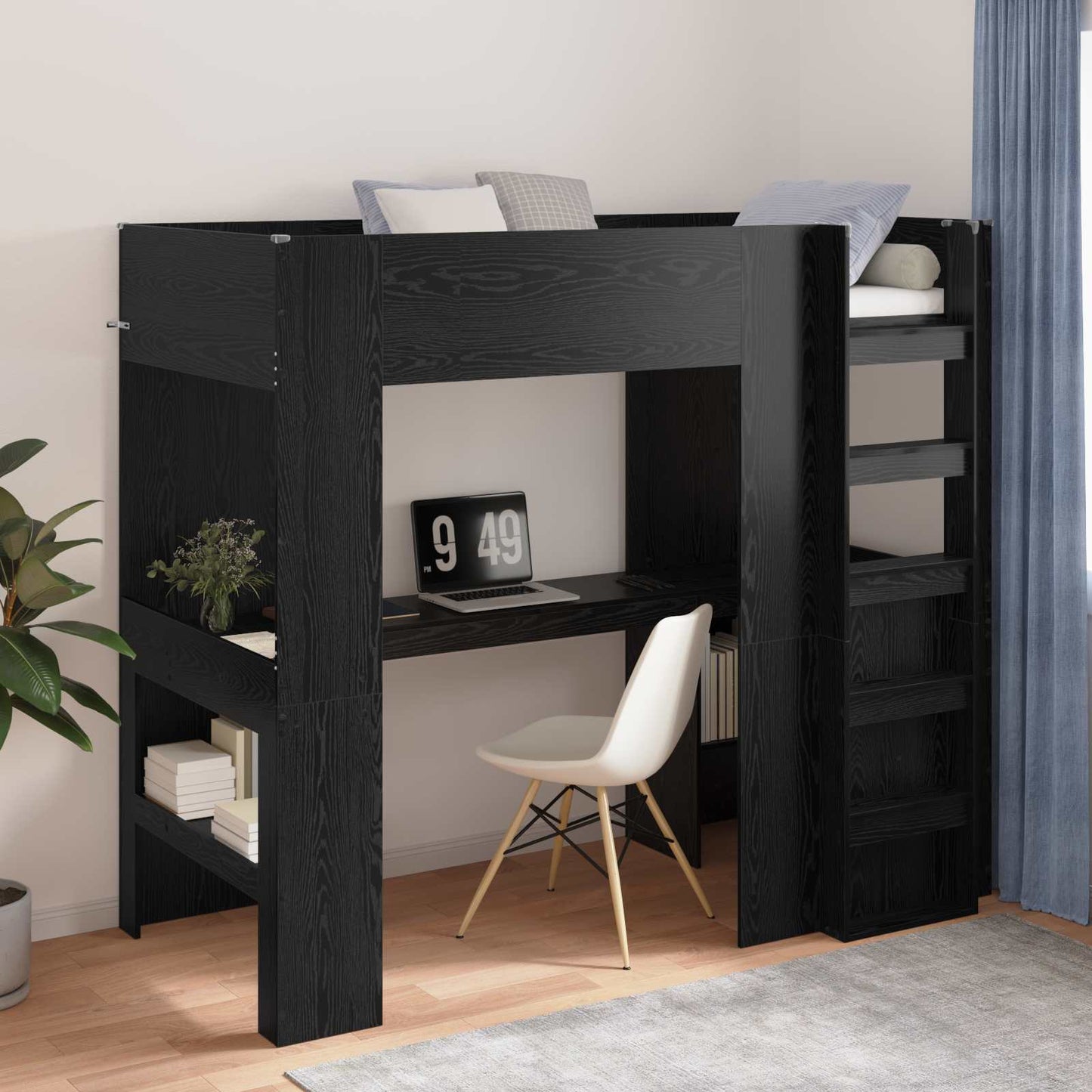Loft Bed Frame with Desk Black Oak 90 x 190 cm Engineered Wood