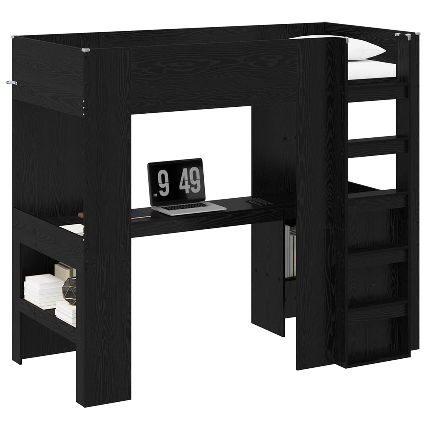 Loft Bed Frame with Desk Black Oak 90 x 190 cm Engineered Wood