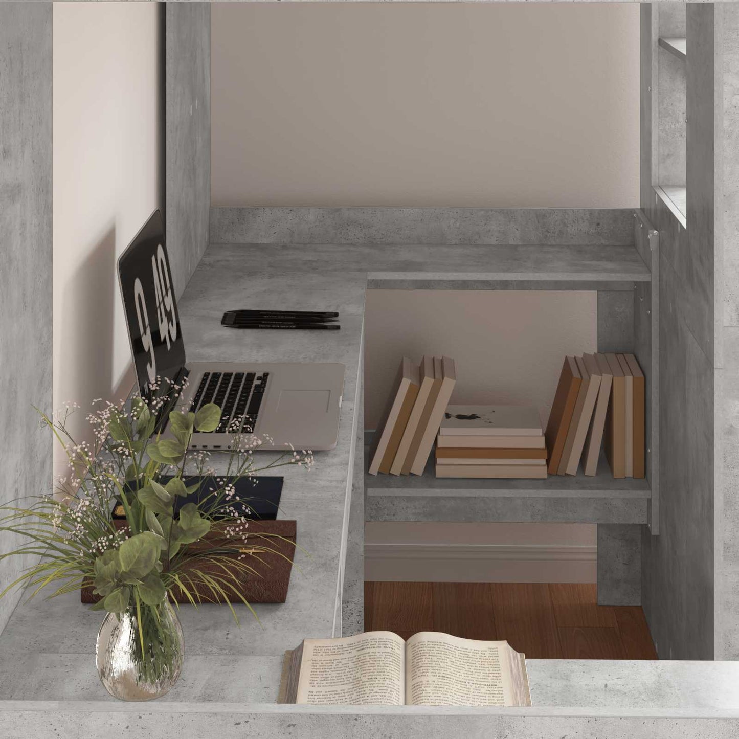Loft Bed Frame with Desk with Storage Concrete Grey 90 x 190 cm