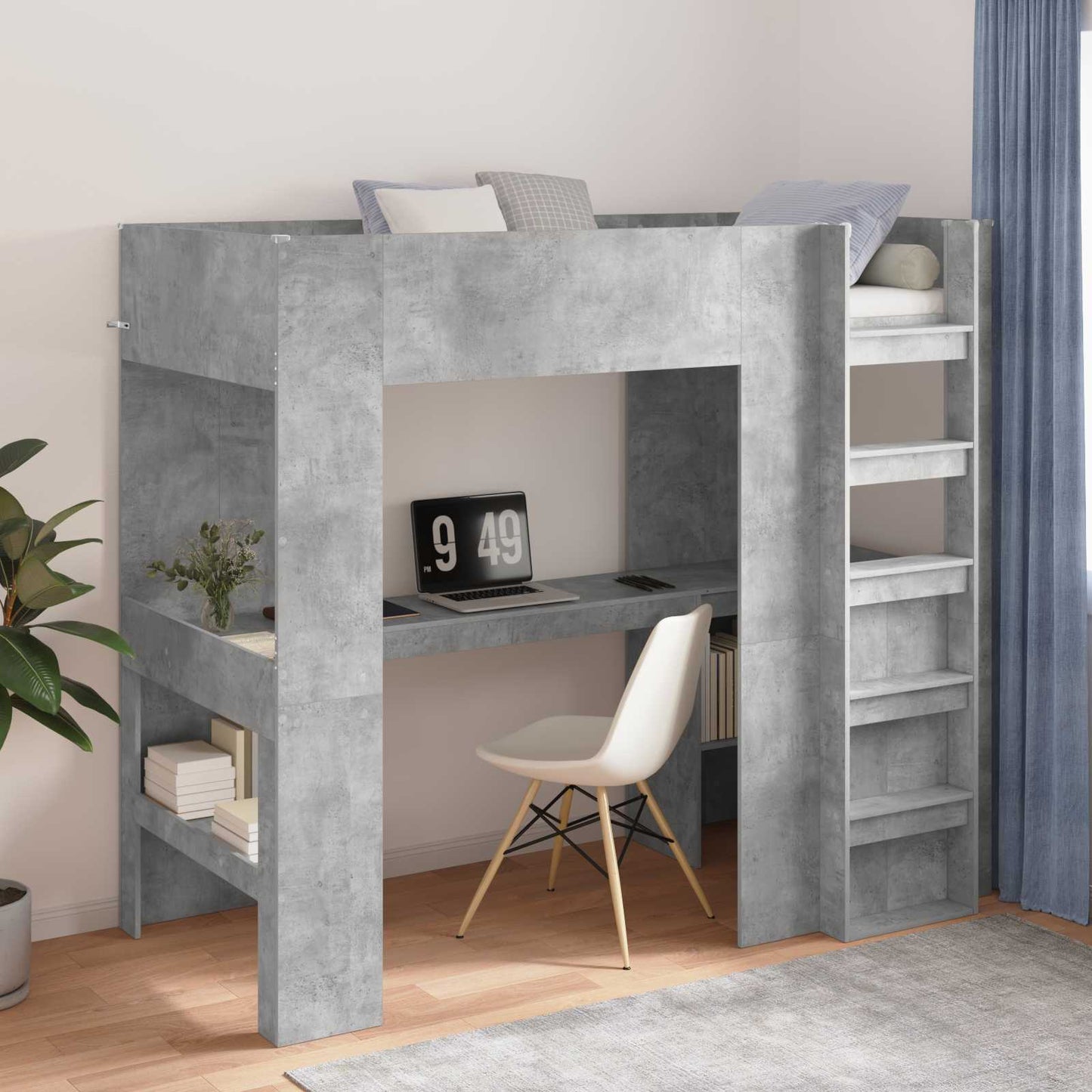 Loft Bed Frame with Desk with Storage Concrete Grey 90 x 190 cm