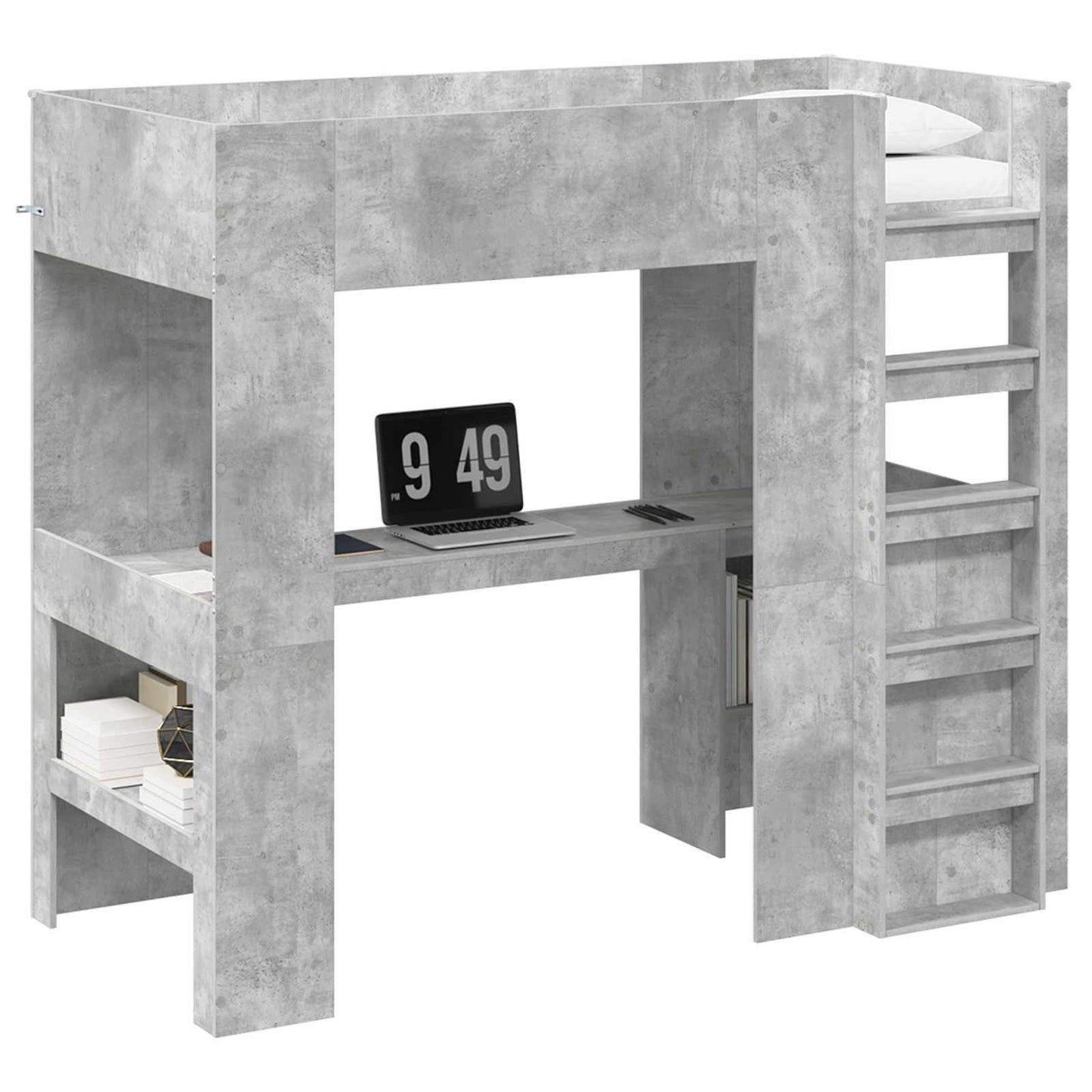 Loft Bed Frame with Desk with Storage Concrete Grey 90 x 190 cm