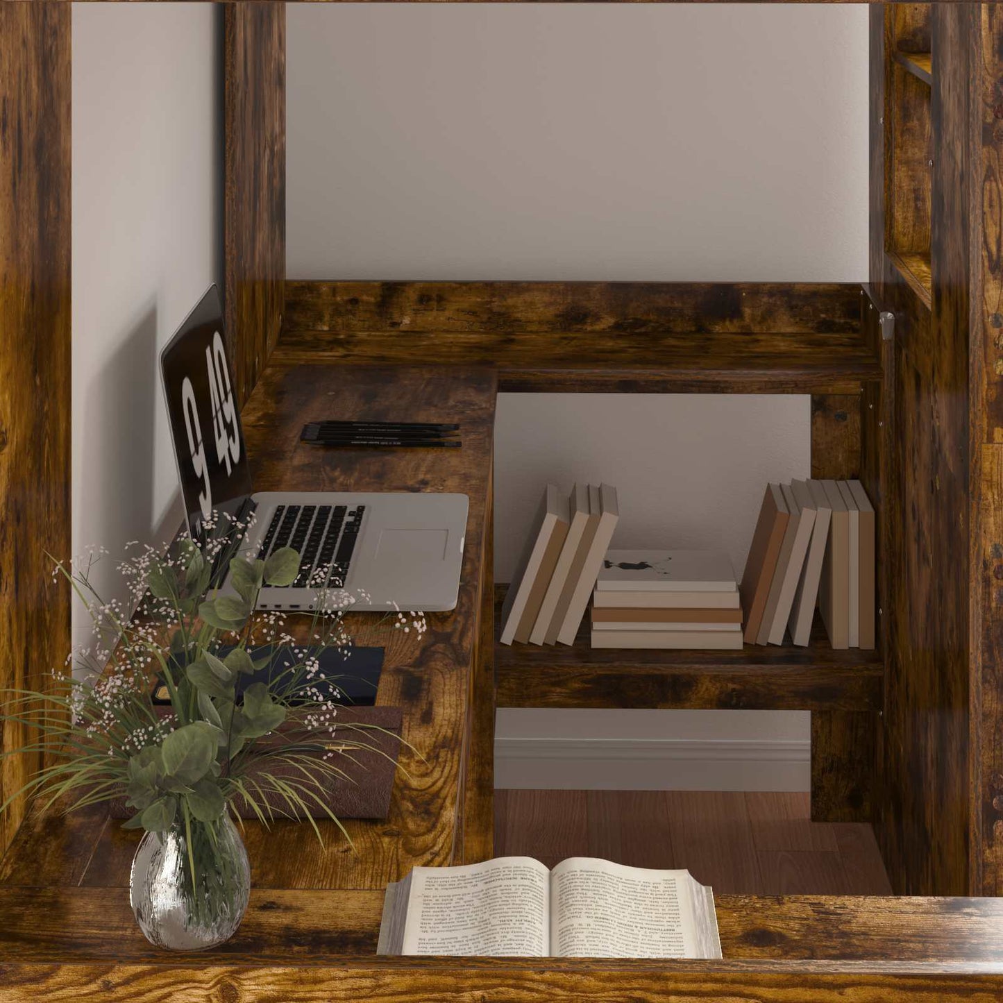 Loft Bed Frame with Desk Smoked Oak 80 x 200 cm Engineered Wood