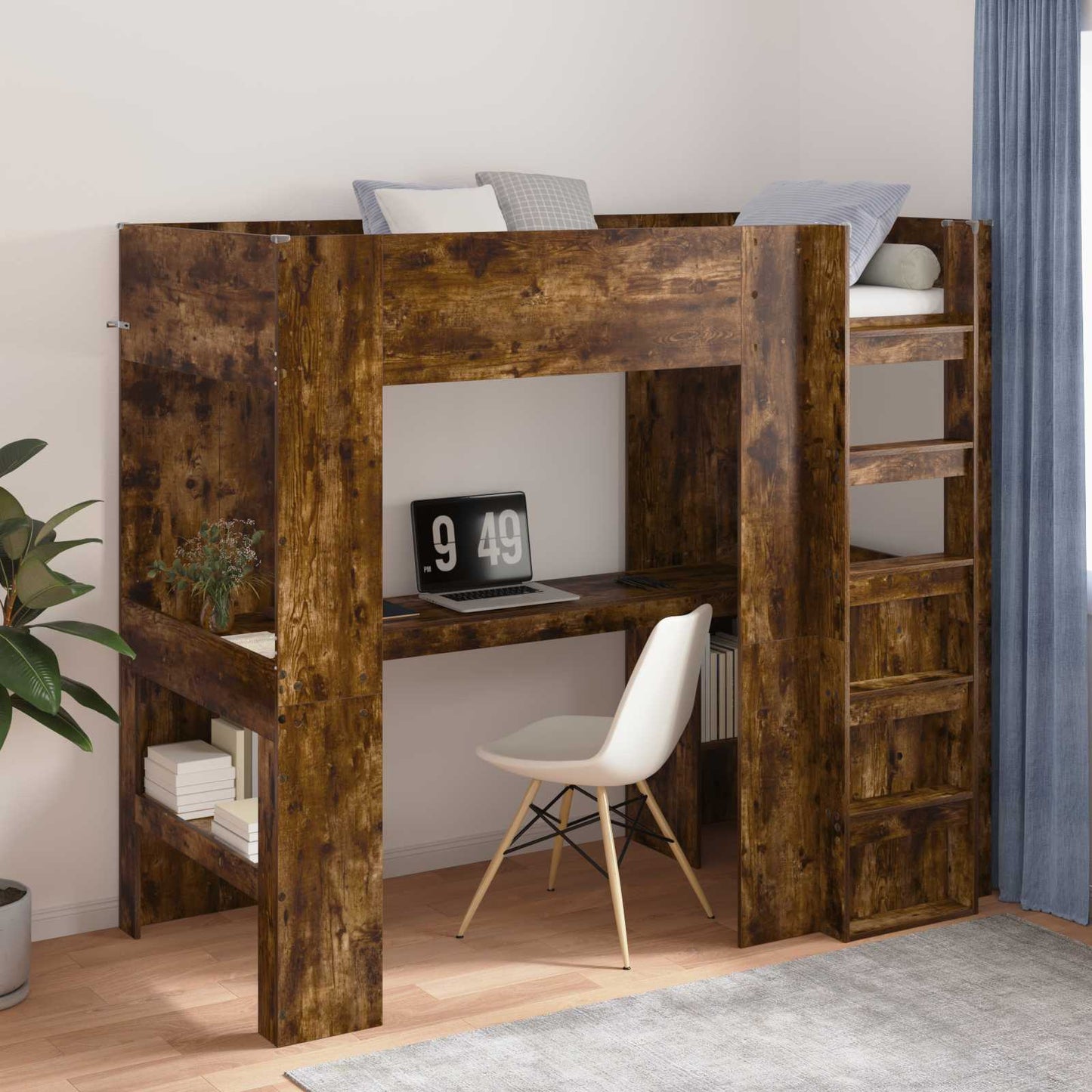 Loft Bed Frame with Desk Smoked Oak 80 x 200 cm Engineered Wood