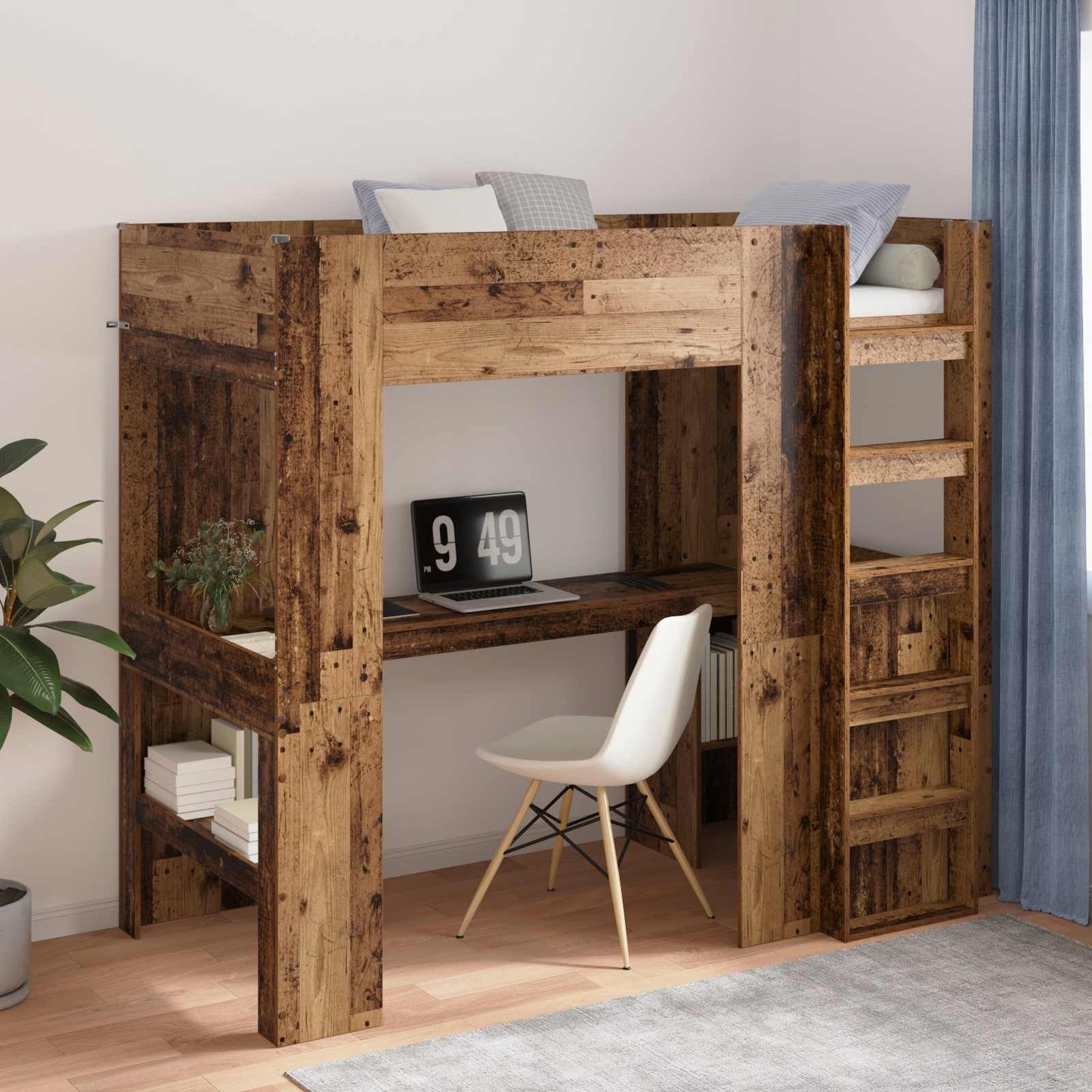 Loft Bed Frame with Desk Old Wood 80 x 200 cm Engineered Wood