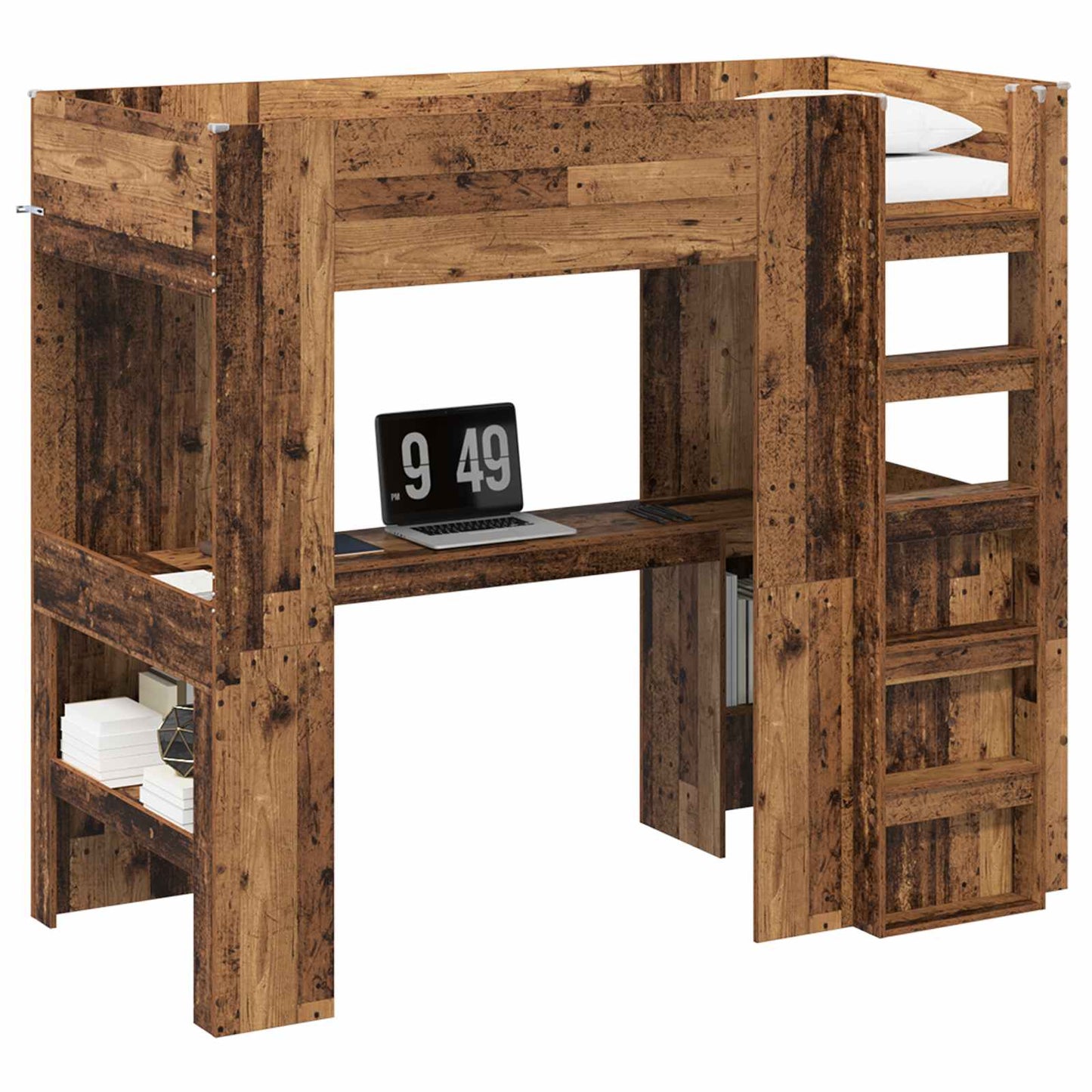 Loft Bed Frame with Desk Old Wood 80 x 200 cm Engineered Wood
