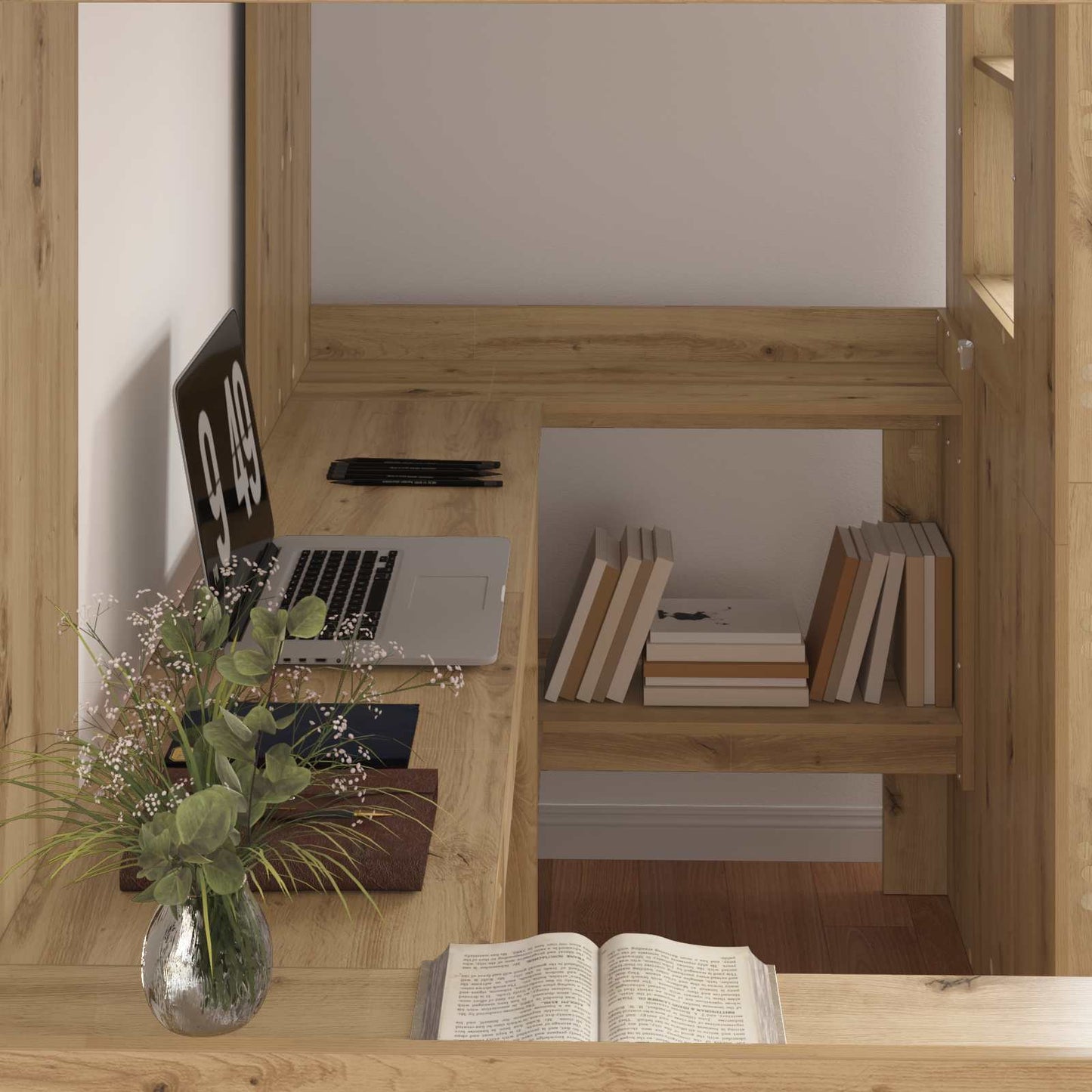 Loft Bed Frame with Desk with Storage Artisan Oak 80 x 200 cm