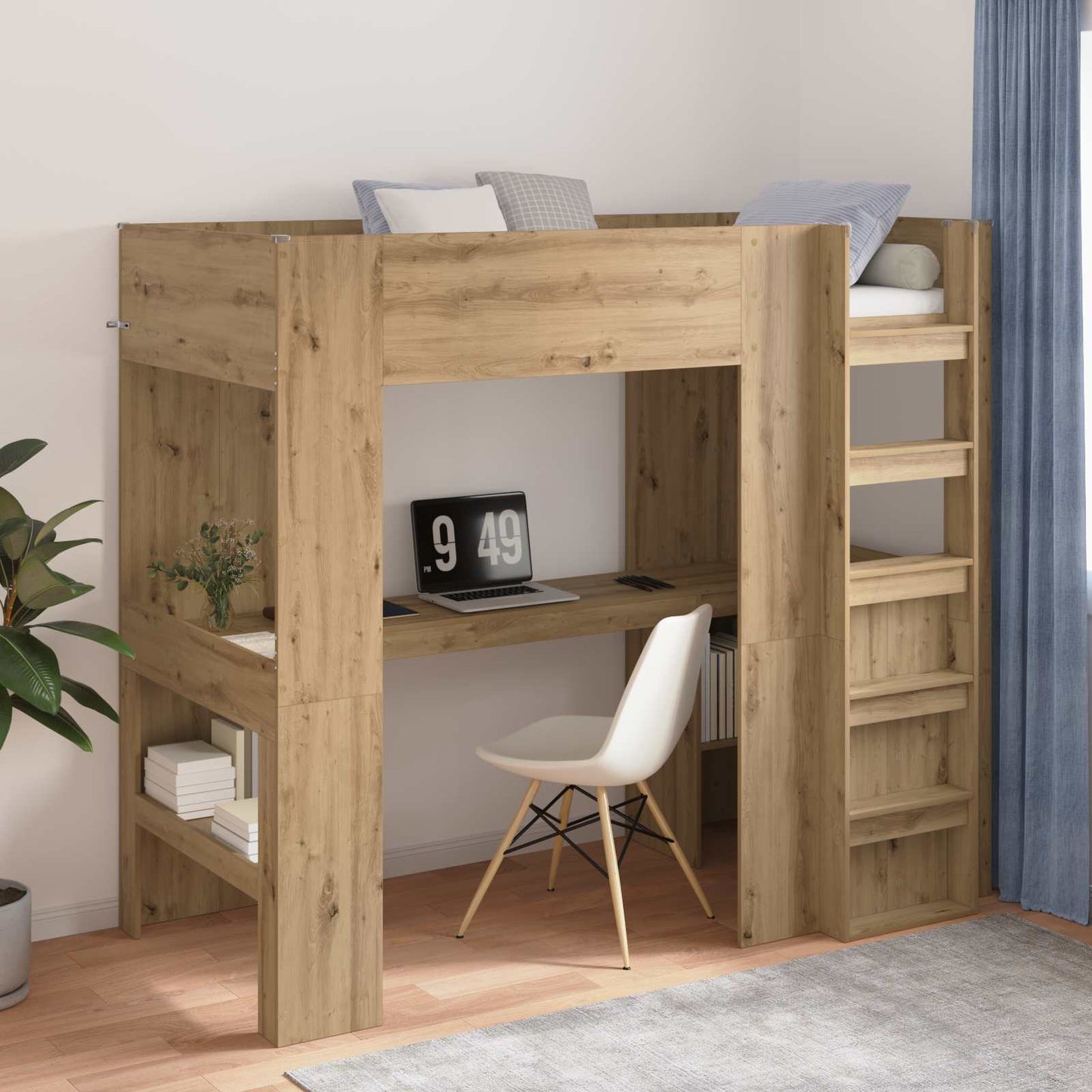 Loft Bed Frame with Desk with Storage Artisan Oak 80 x 200 cm
