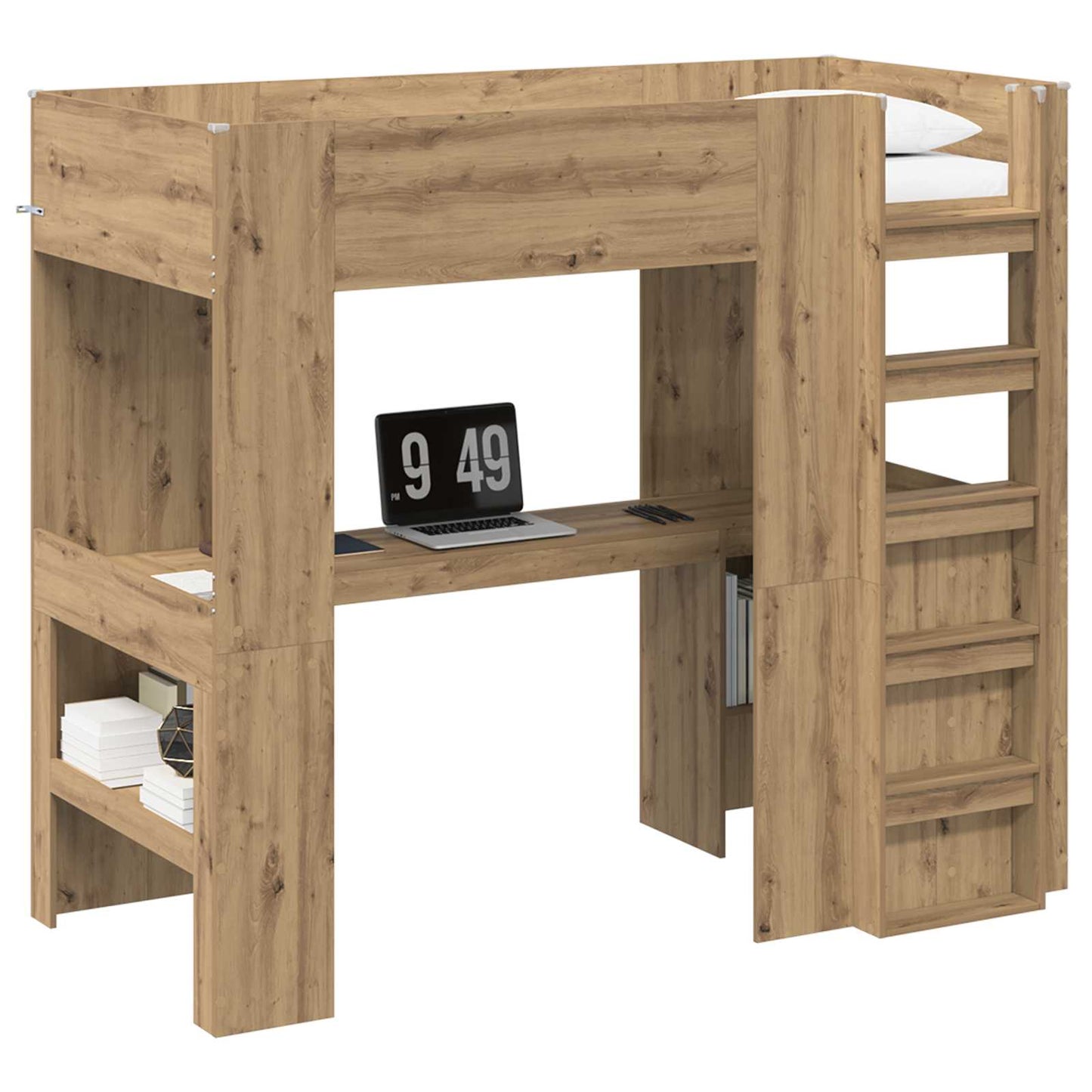 Loft Bed Frame with Desk with Storage Artisan Oak 80 x 200 cm