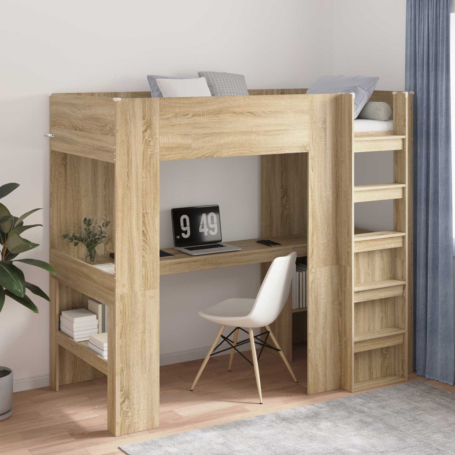 Loft Bed Frame with Desk Sonoma Oak 90 x 200 cm Engineered Wood