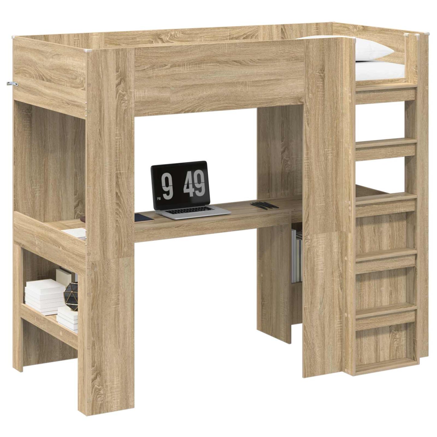 Loft Bed Frame with Desk Sonoma Oak 90 x 200 cm Engineered Wood