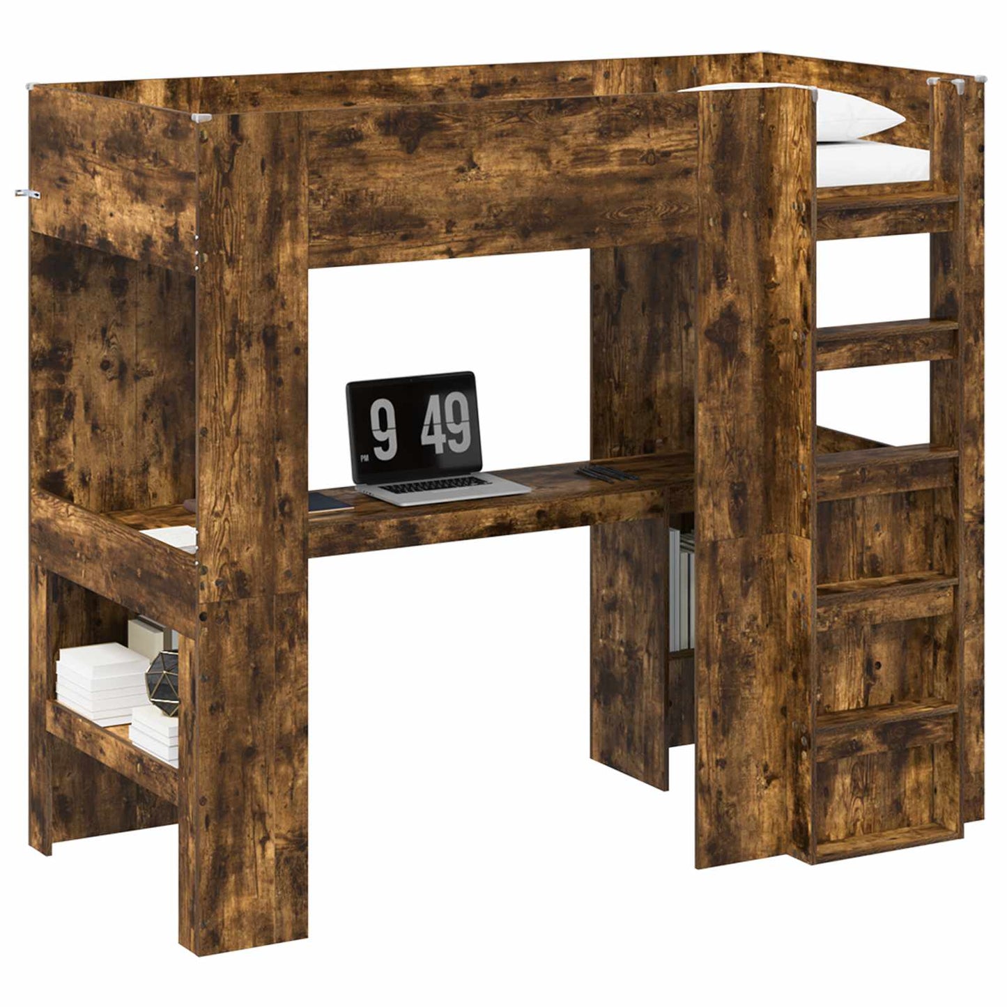 Loft Bed Frame with Desk Smoked Oak 90 x 200 cm Engineered Wood