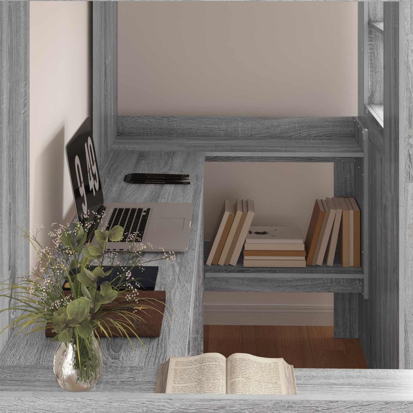 Loft Bed Frame with Desk with Storage Grey Sonoma 100 x 200 cm
