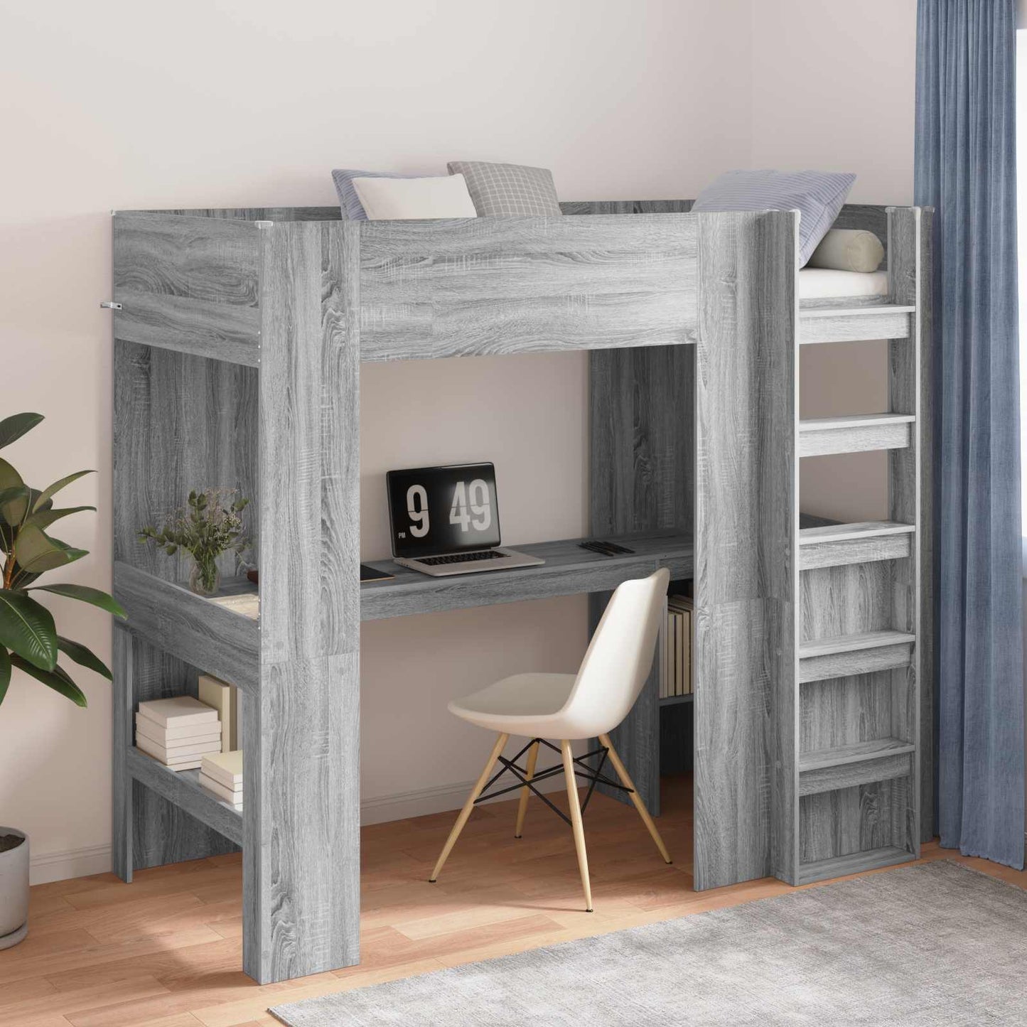 Loft Bed Frame with Desk with Storage Grey Sonoma 100 x 200 cm