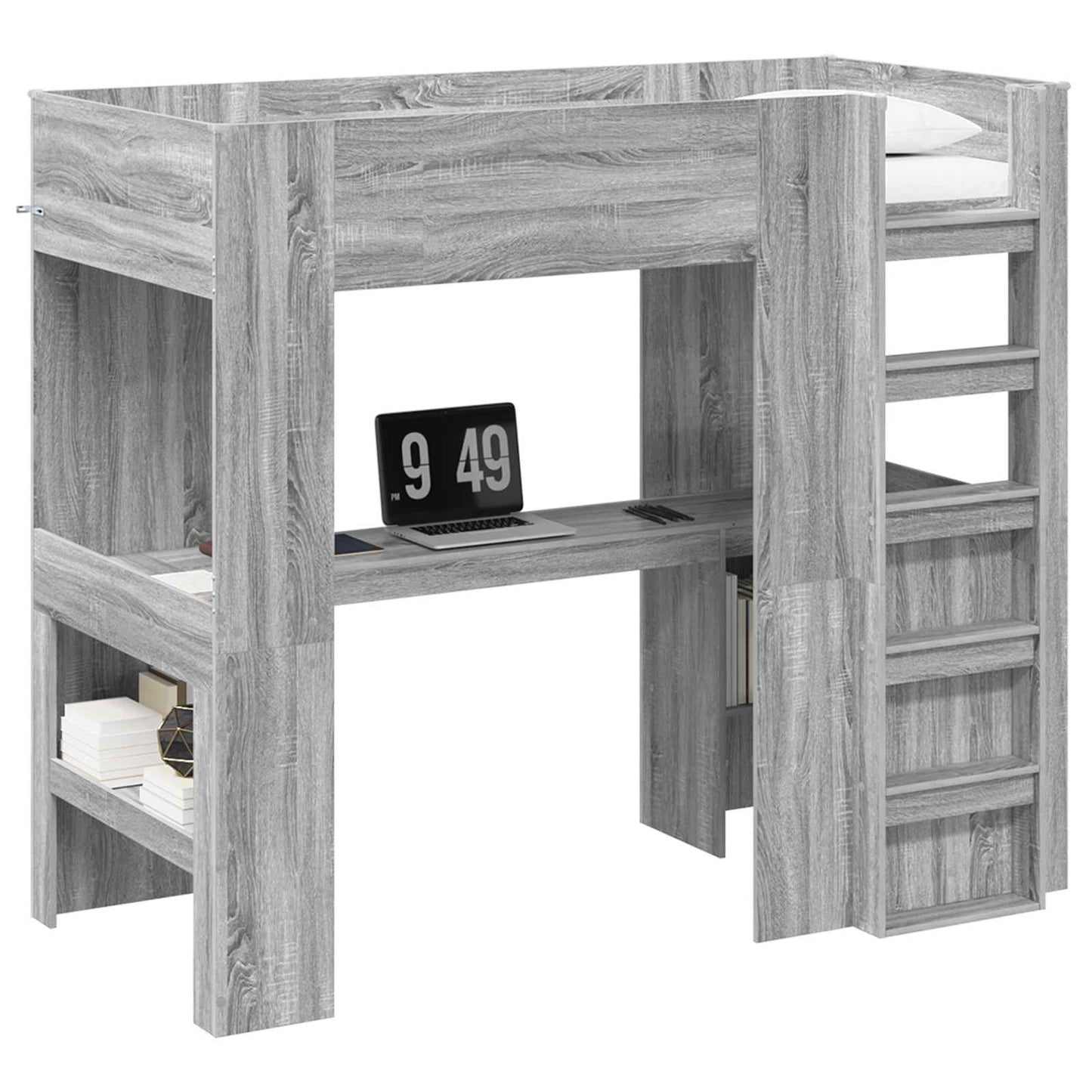 Loft Bed Frame with Desk with Storage Grey Sonoma 100 x 200 cm