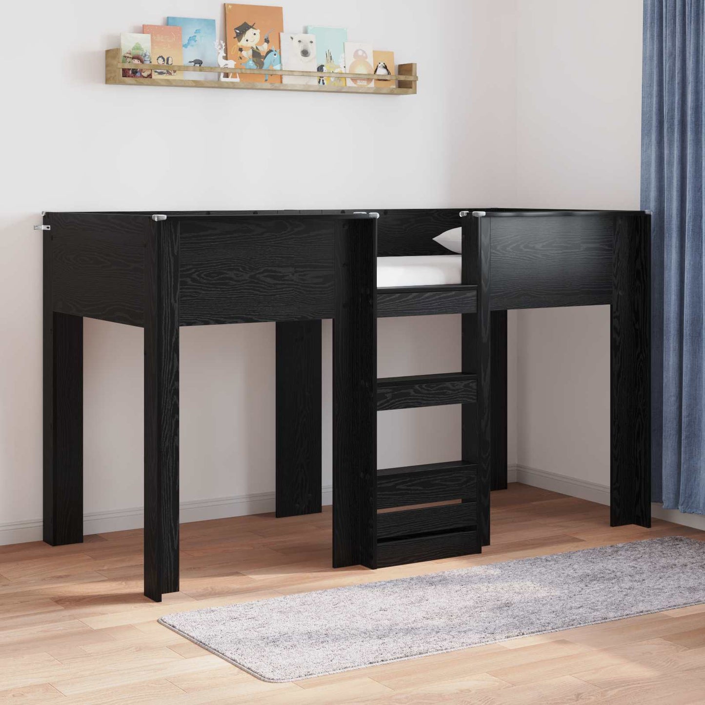 Bunk Bed for Kids Black Oak 75 x 190 cm Engineered wood