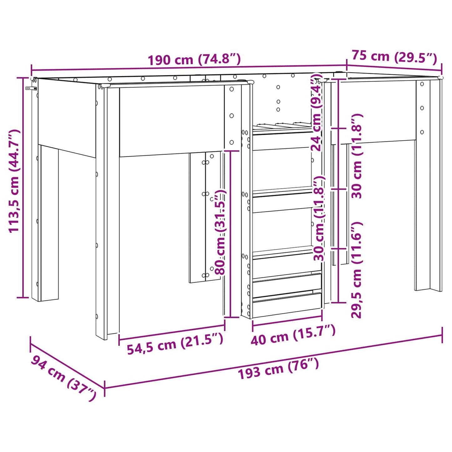 Bunk Bed for Kids Sonoma Oak 75 x 190 cm Engineered wood