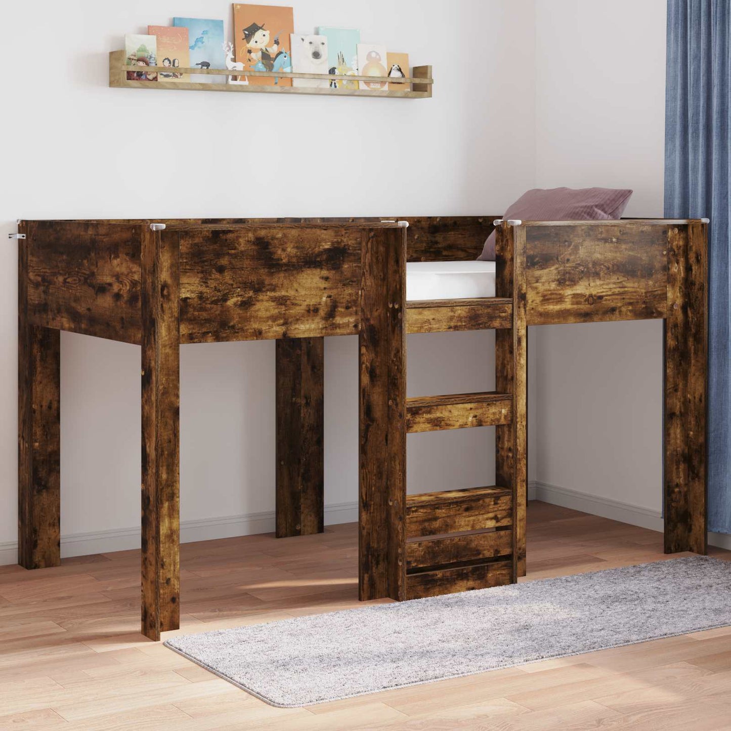 Bunk Bed for Kids Smoked Oak 90 x 190 cm Engineered wood