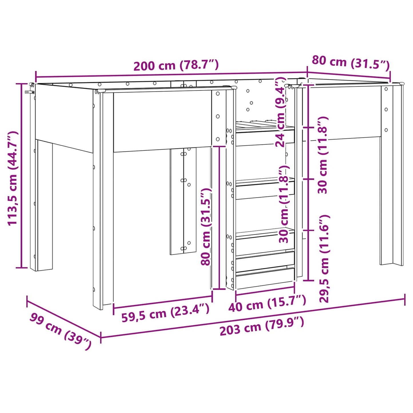 Bunk Bed for Kids Grey Sonoma 80 x 200 cm Engineered wood