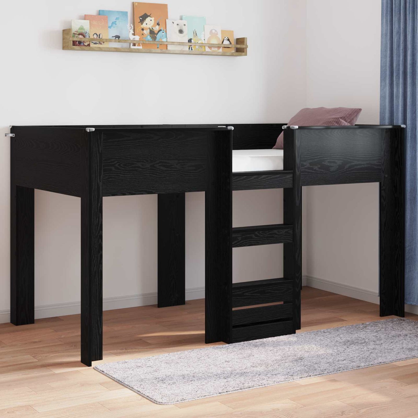 Bunk Bed for Kids Black Oak 100 x 200 cm Engineered wood