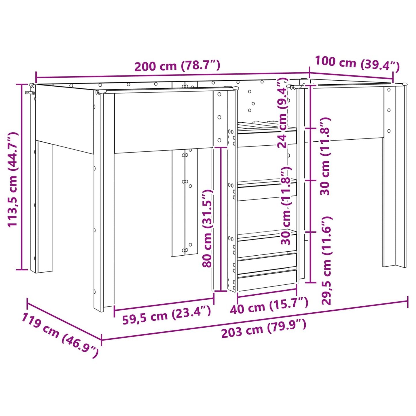 Bunk Bed for Kids Sonoma Oak 100 x 200 cm Engineered wood