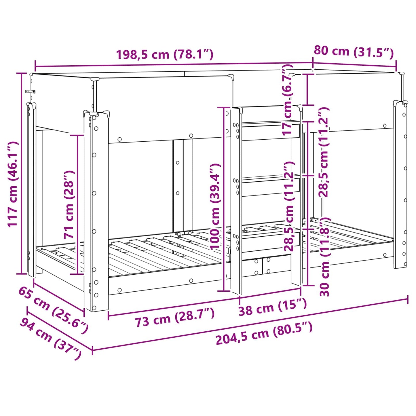 Bunk Bed for Kids Artisan Oak 80 x 200 cm Engineered Wood