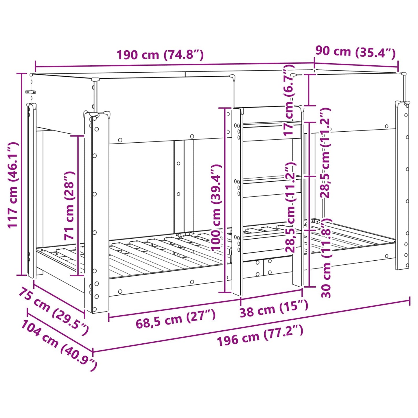 Bunk Bed for Kids Smoked Oak 90 x 190 cm Engineered Wood