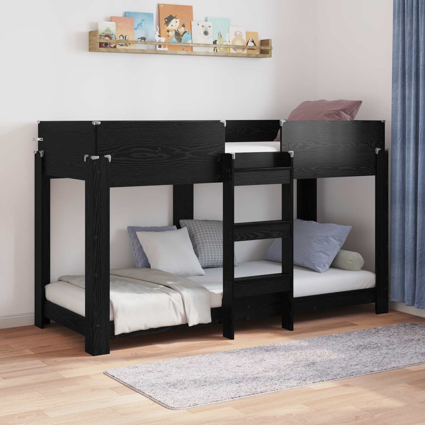 Bunk Bed for Kids Black Oak 75 x 190 cm Engineered Wood