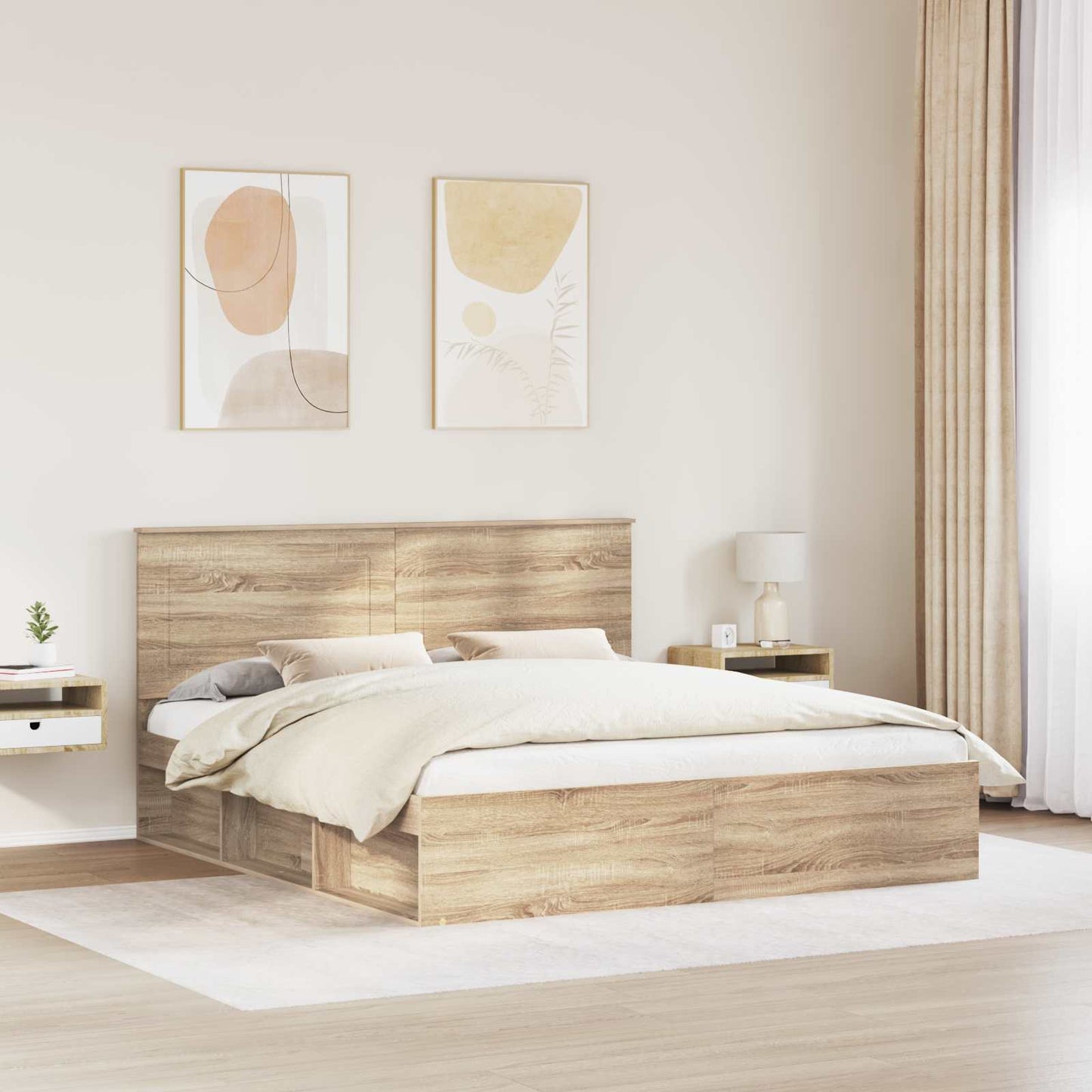 Bed Frame with Headboard Sonoma 200 x 200 cm Solid Pine Wood