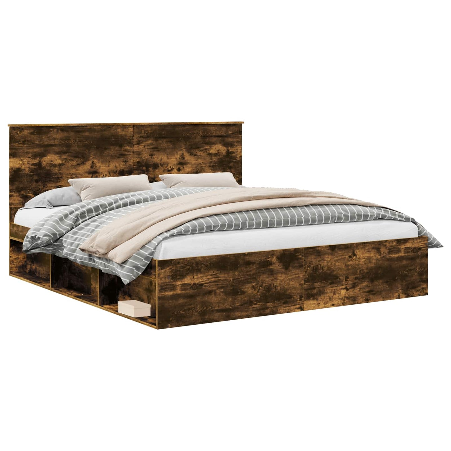 Bed Frame Smoked Oak 200 x 200 cm Solid Pine Wood