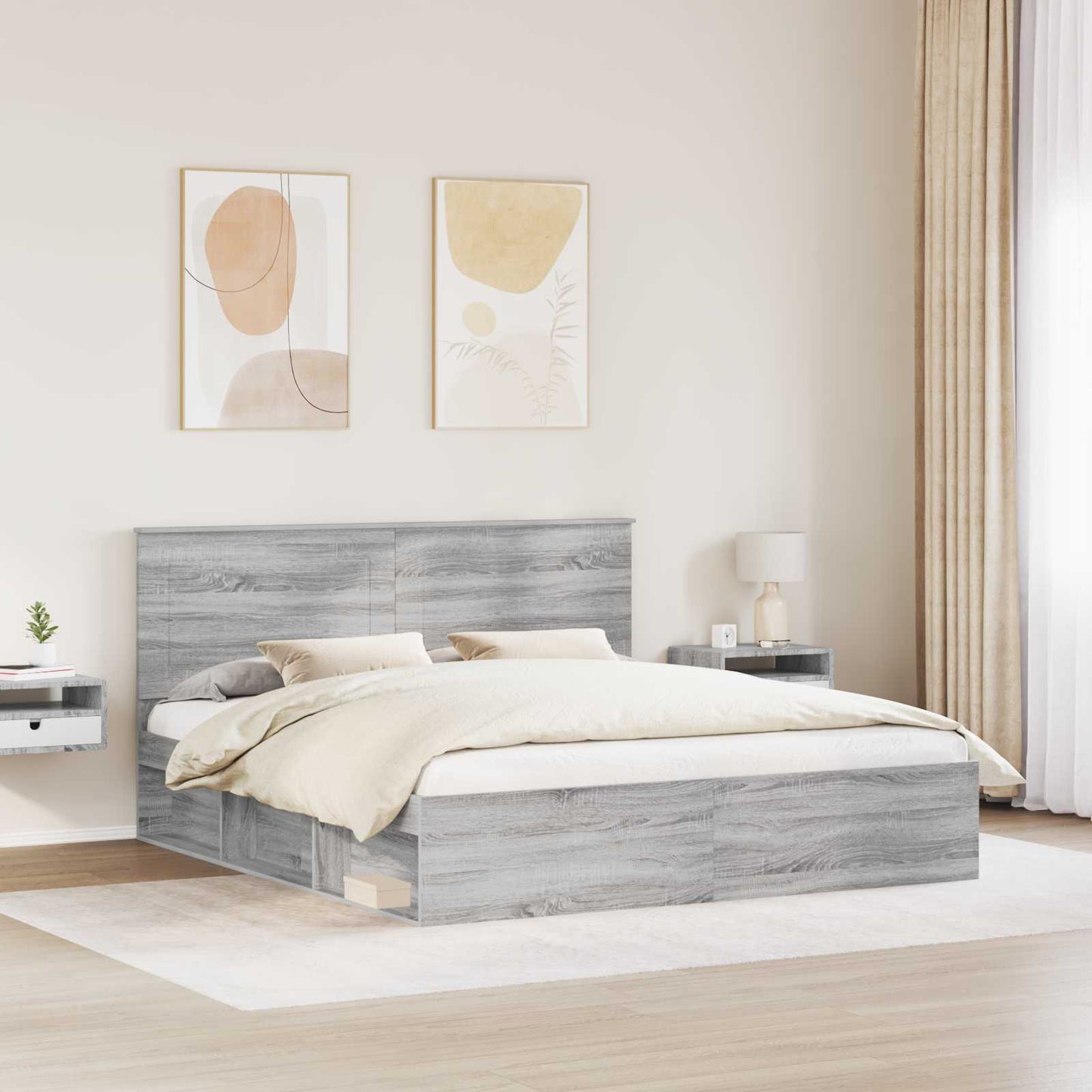 Bed Frame Grey Sonoma 200 x 200 cm Solid Pine Wood