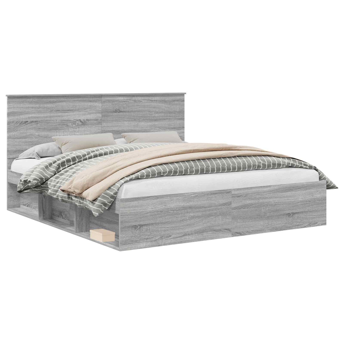 Bed Frame Grey Sonoma 200 x 200 cm Solid Pine Wood