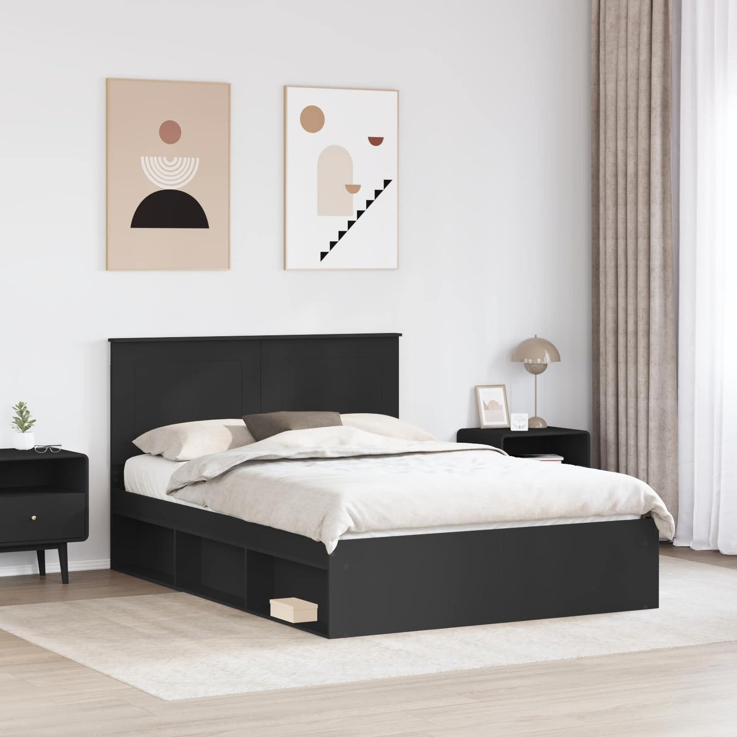 Bed Frame with Headboard Black 150 x 200 cm Solid Pine Wood