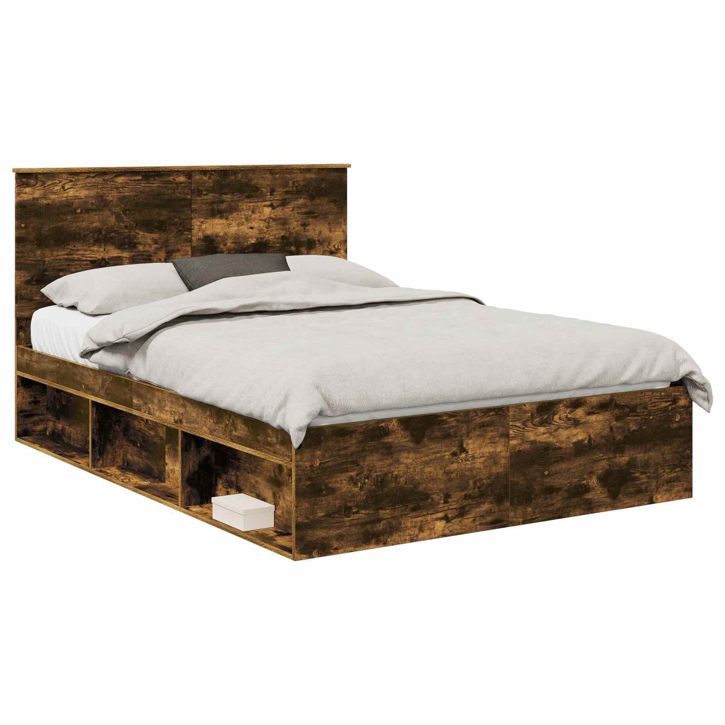 Bed Frame Smoked Oak 140 x 190 cm Solid Pine Wood