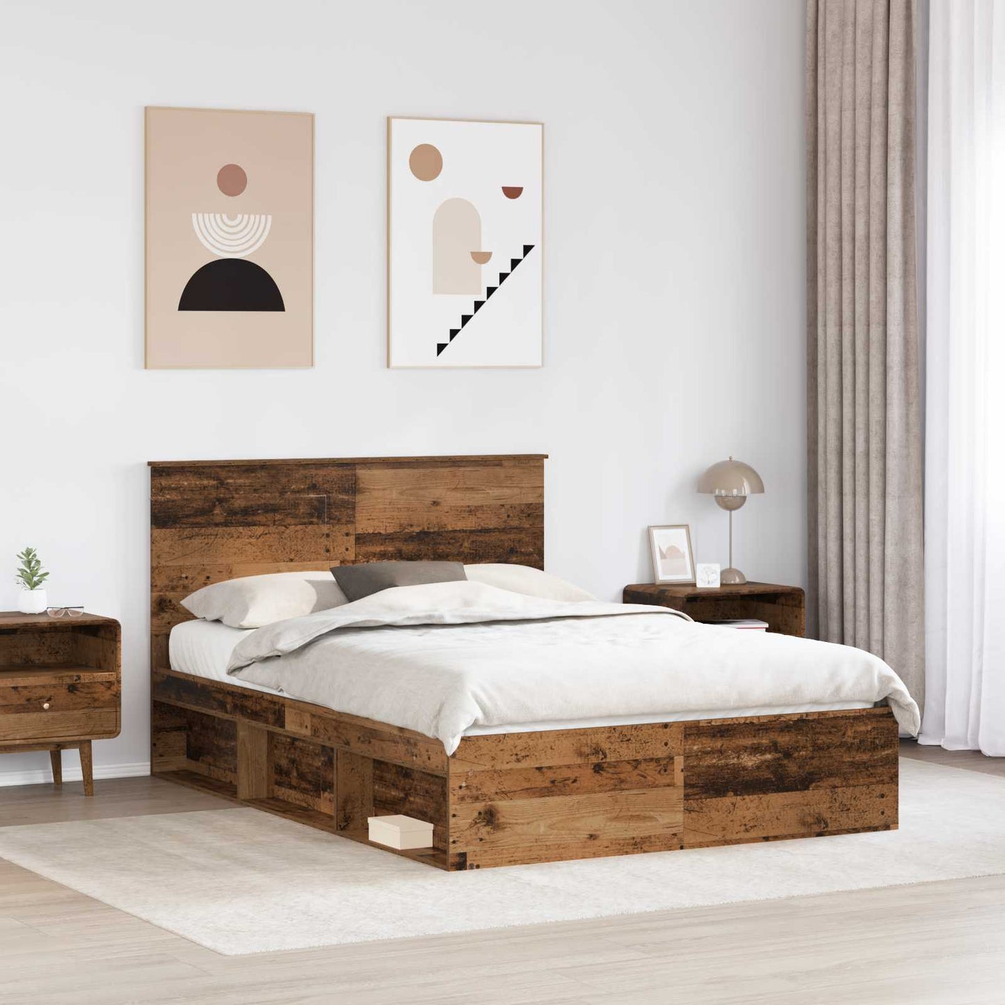 Bed Frame with Headboard Old Wood 140 x 190 cm Solid Pine Wood