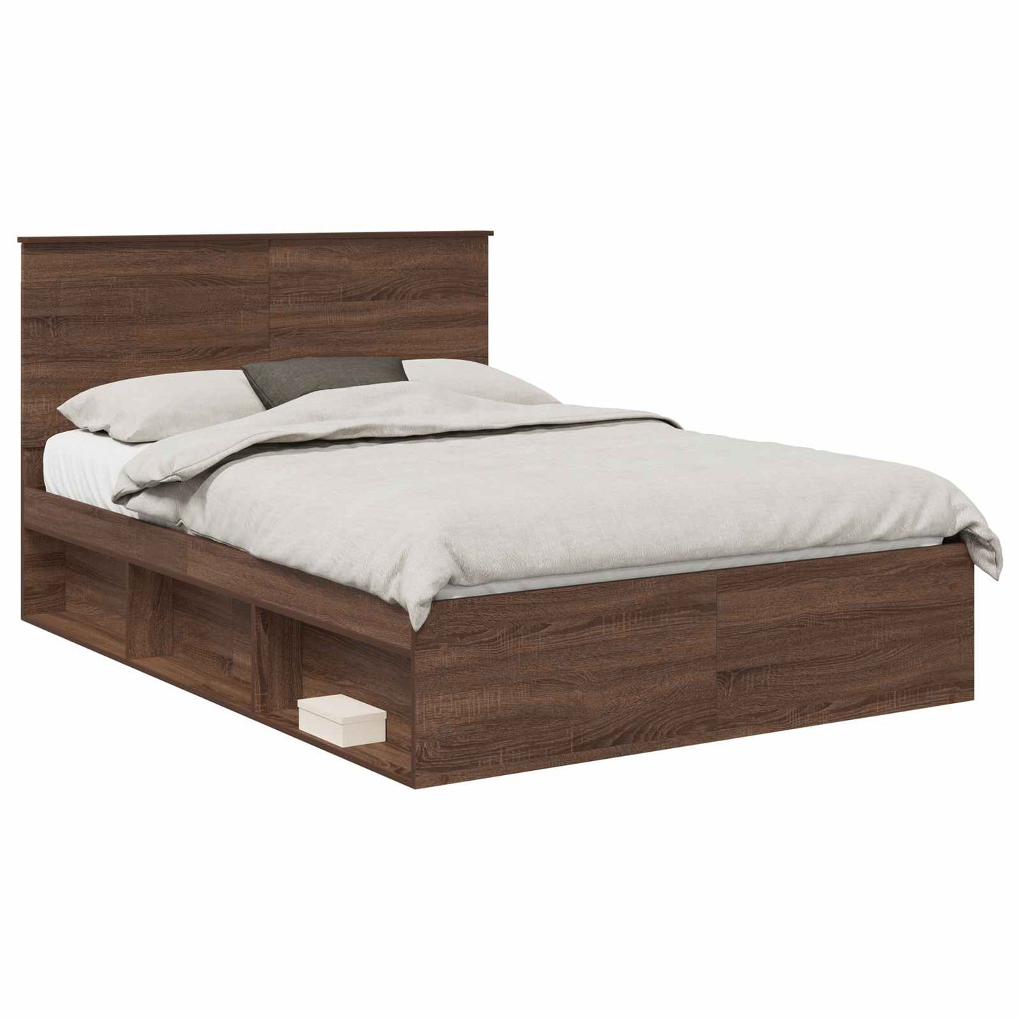 Bed Frame with Headboard Brown Oak 140 x 200 cm Solid Pine Wood