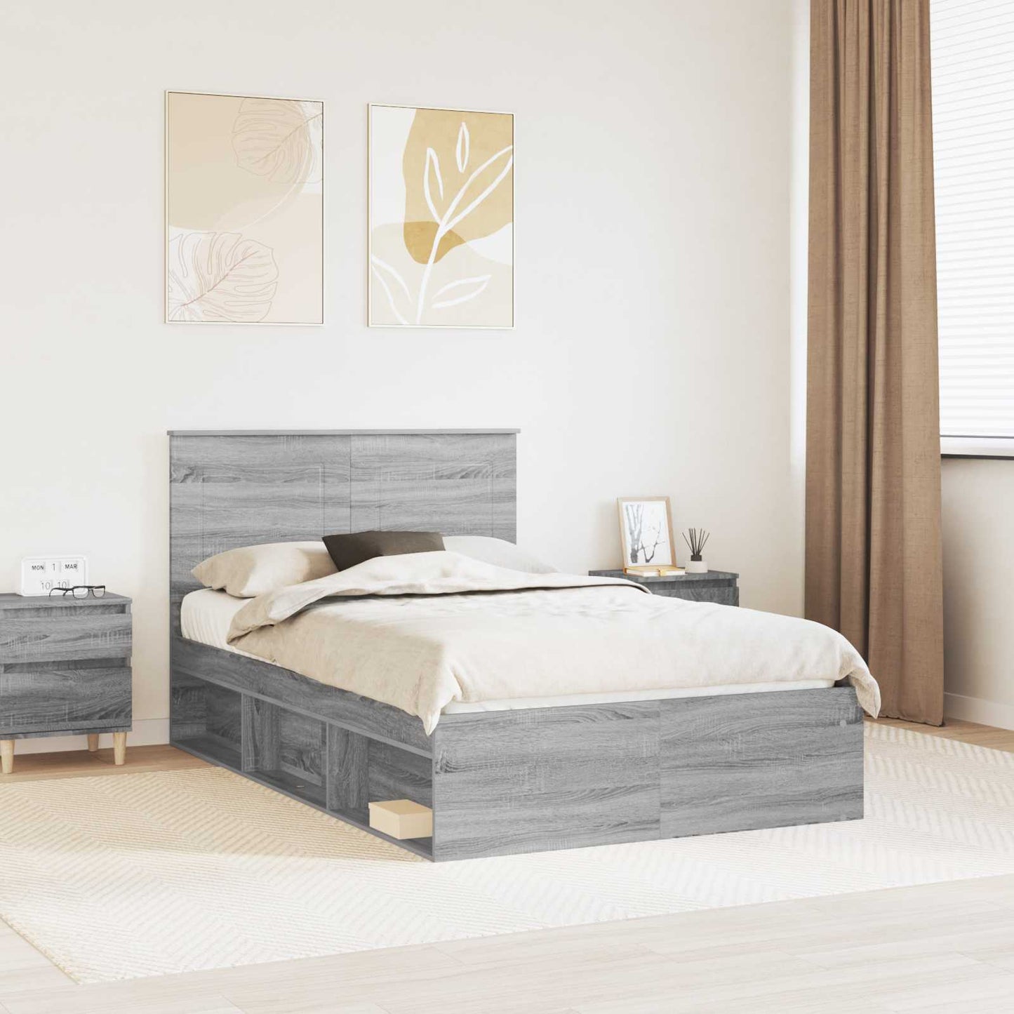 Bed Frame Grey Sonoma 135 x 190 cm Solid Pine Wood