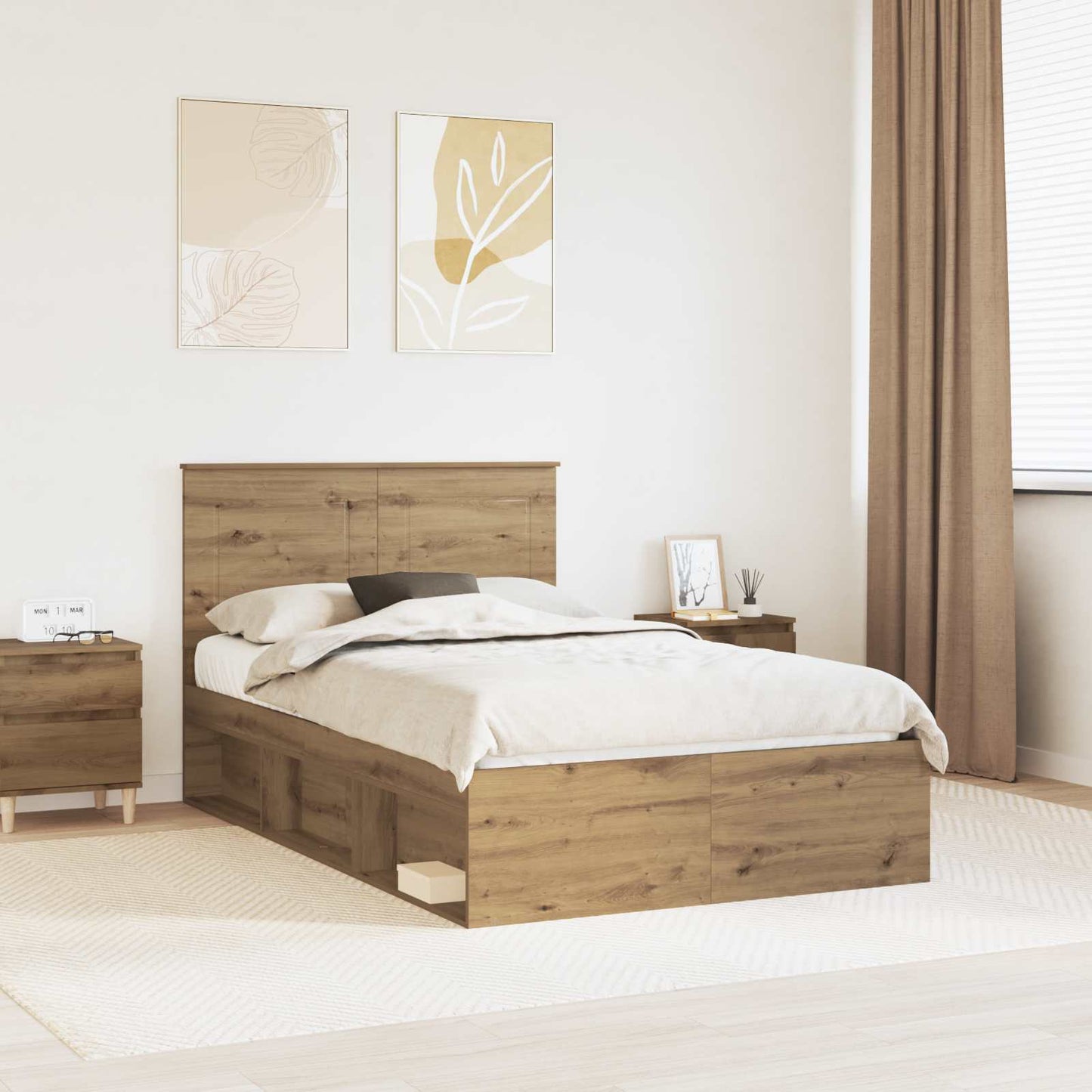 Bed Frame Artisian Oak 135 x 190 cm Solid Pine Wood