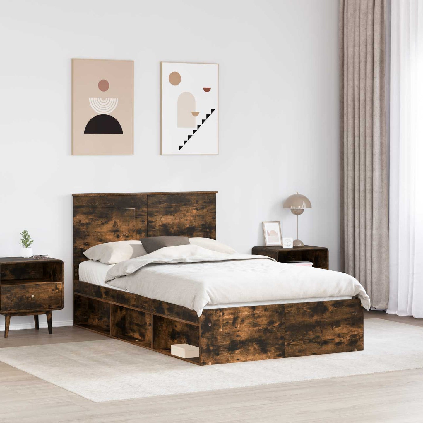 Bed Frame with Drawer Smoked Oak 120 x 190 cm Solid Pine Wood