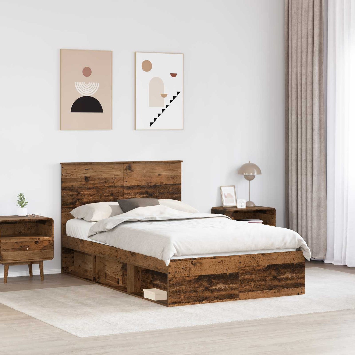 Bed Frame with Headboard Old Wood 120 x 190 cm Solid Pine Wood
