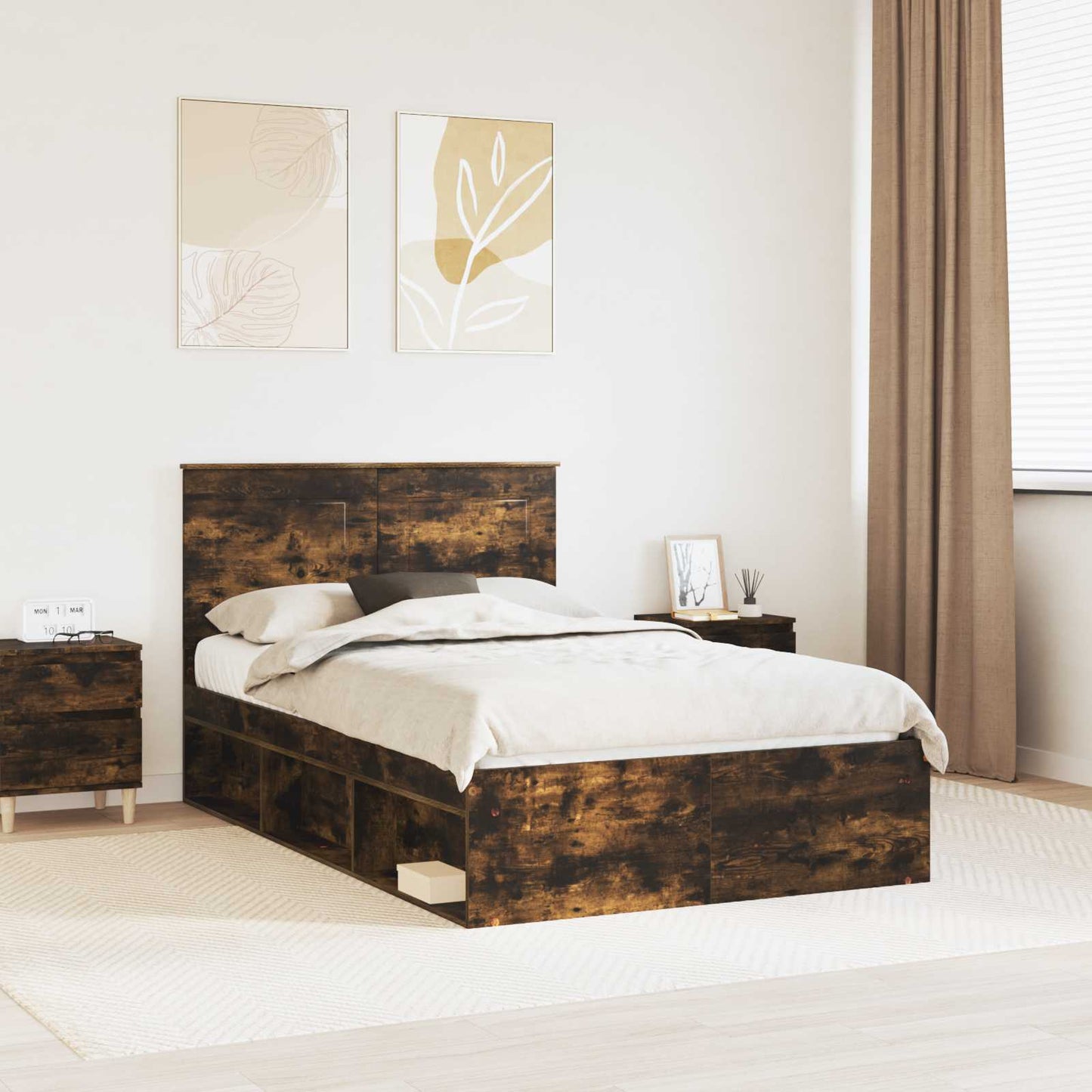 Bed Frame Smoked Oak 120 x 200 cm Solid Pine Wood