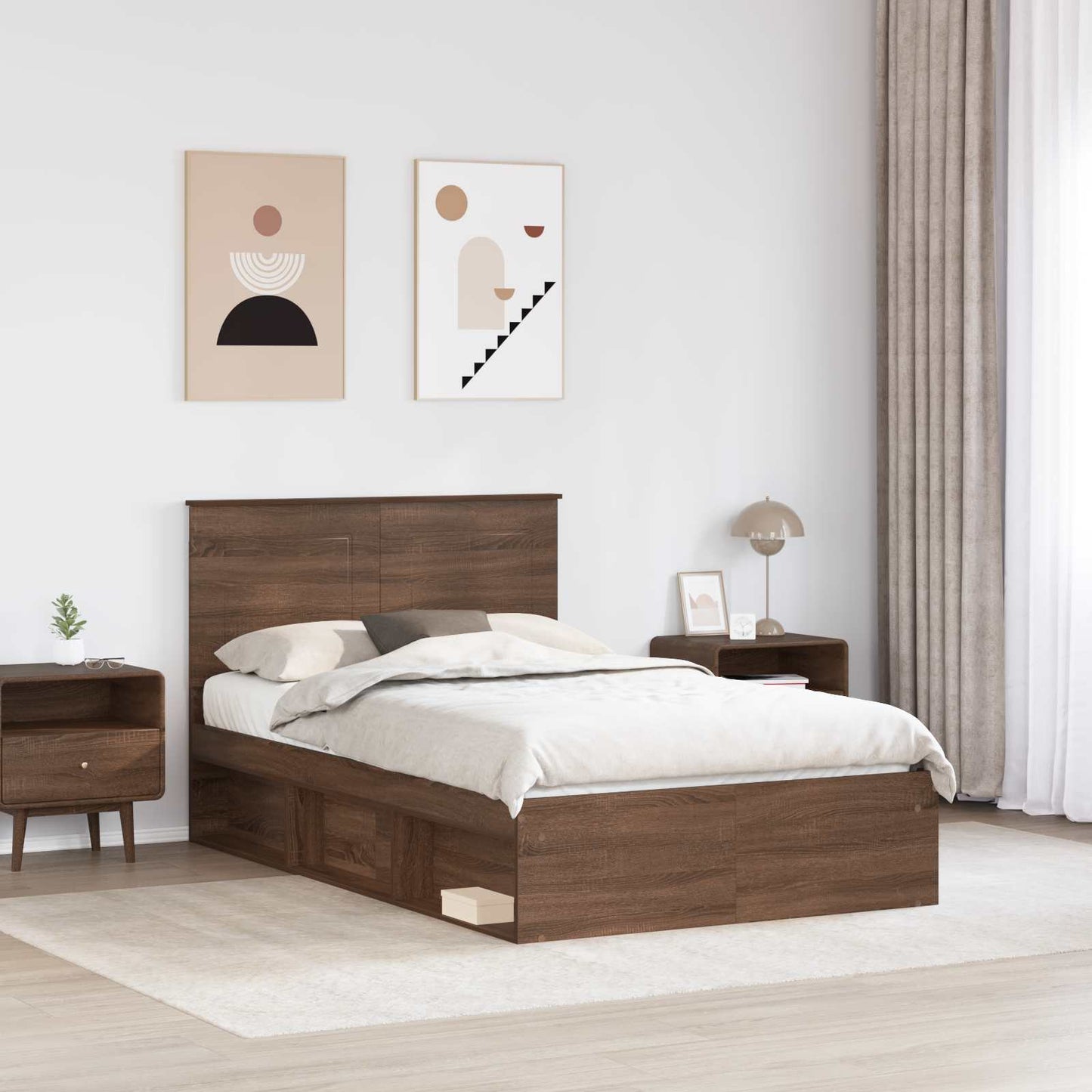 Bed Frame with Headboard Brown Oak 120 x 200 cm Solid Pine Wood