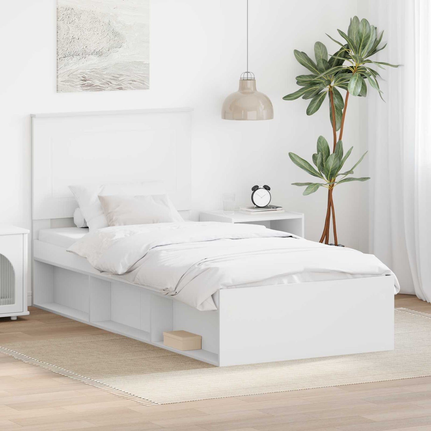 Bed Frame with Headboard White 90 x 190 cm Solid Pine Wood