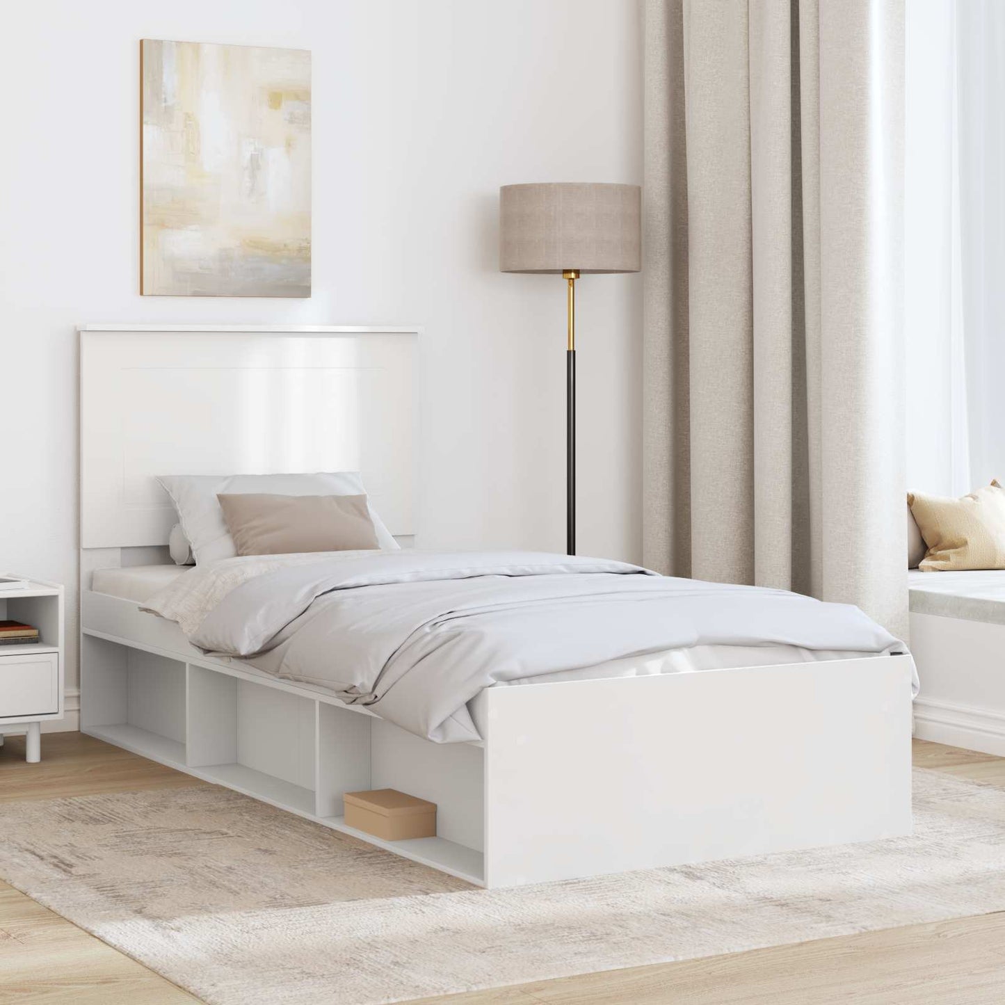 Bed Frame with Headboard White 90 x 190 cm Solid Pine Wood