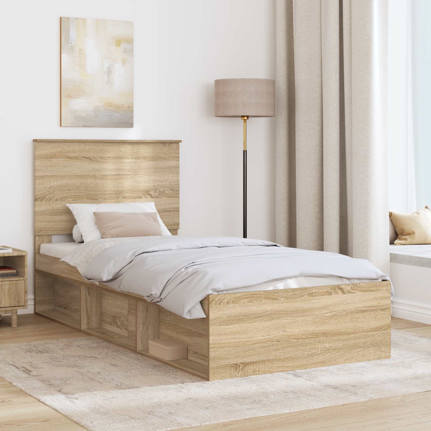 Bed Frame with Headboard Sonoma 90 x 190 cm Solid Pine Wood