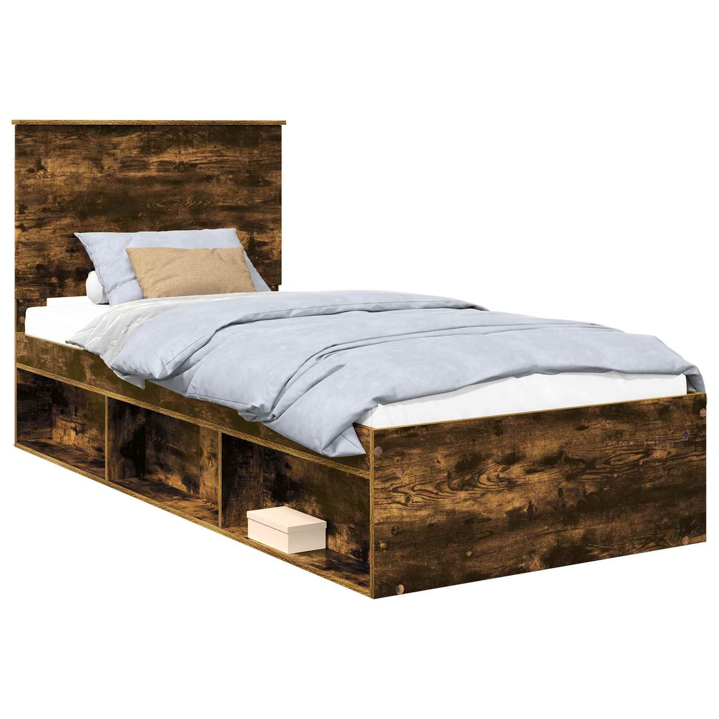 Bed Frame with Headboard Smoked Oak 90 x 190 cm Solid Pine Wood