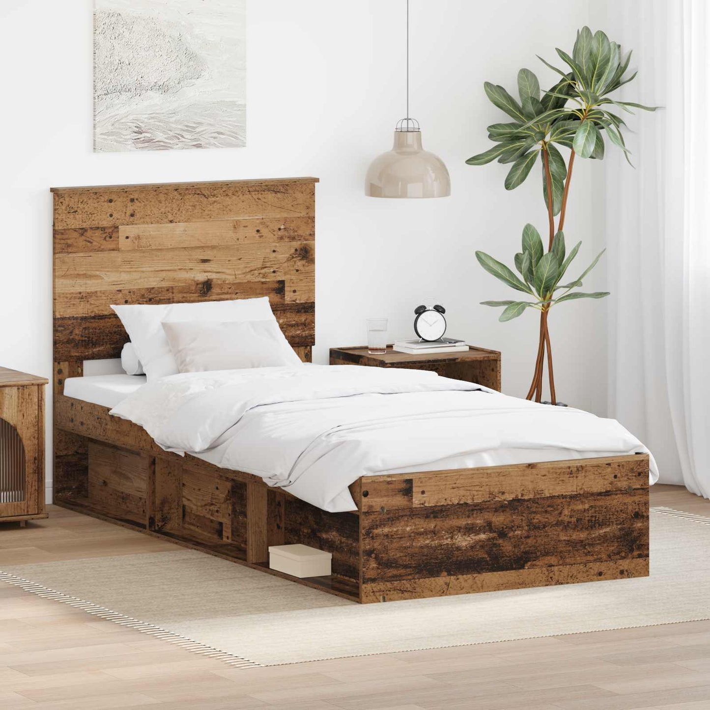 Bed Frame with Headboard Old Wood 90 x 190 cm Solid Pine Wood