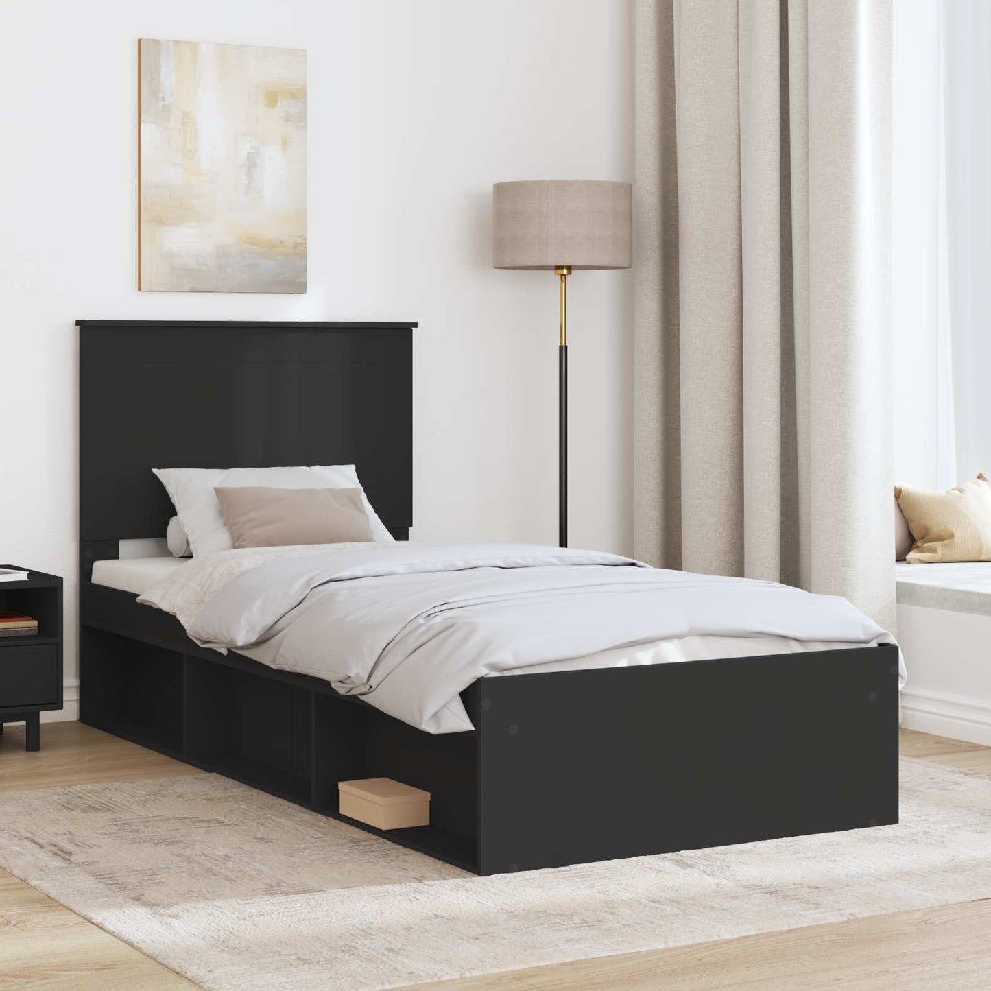 Bed Frame with Headboard Black 90 x 200 cm Solid Pine Wood